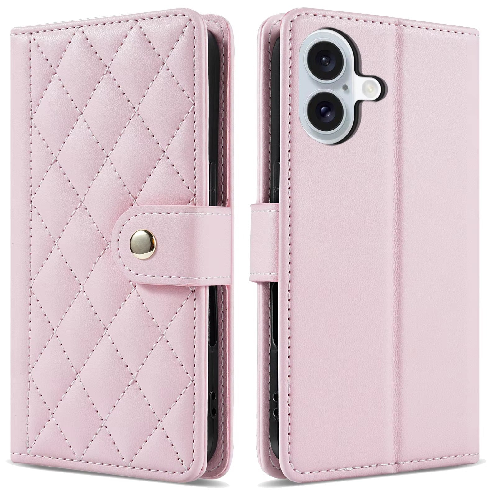 Luxury iPhone Wallet Case 3D Grid Leather Flip Cover — Card Holder Slots, Magnetic Closure, Wrist Strap, Kickstand Function, Shockproof Anti-Fingerprint Design