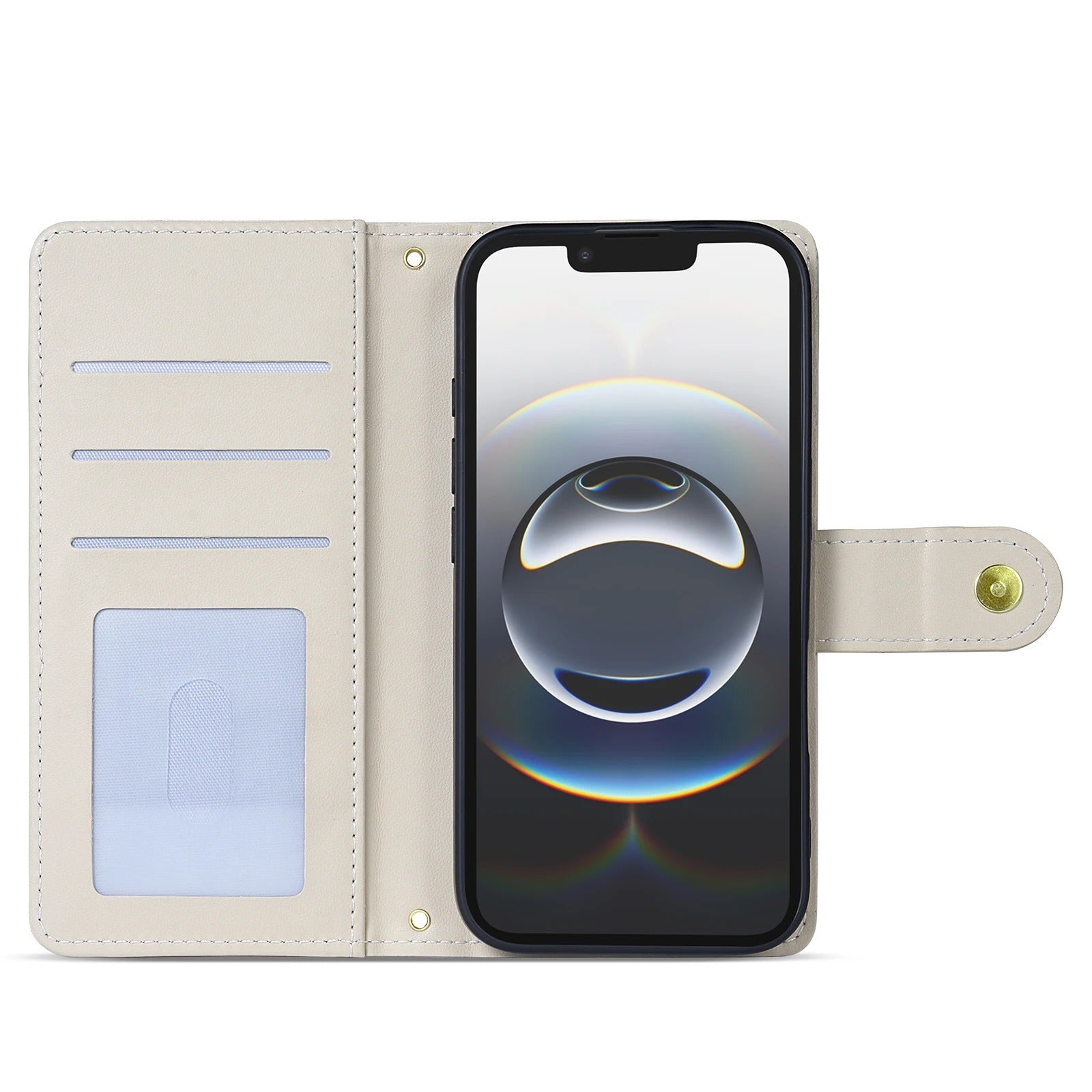 Luxury iPhone Wallet Case 3D Grid Leather Flip Cover — Card Holder Slots, Magnetic Closure, Wrist Strap, Kickstand Function, Shockproof Anti-Fingerprint Design