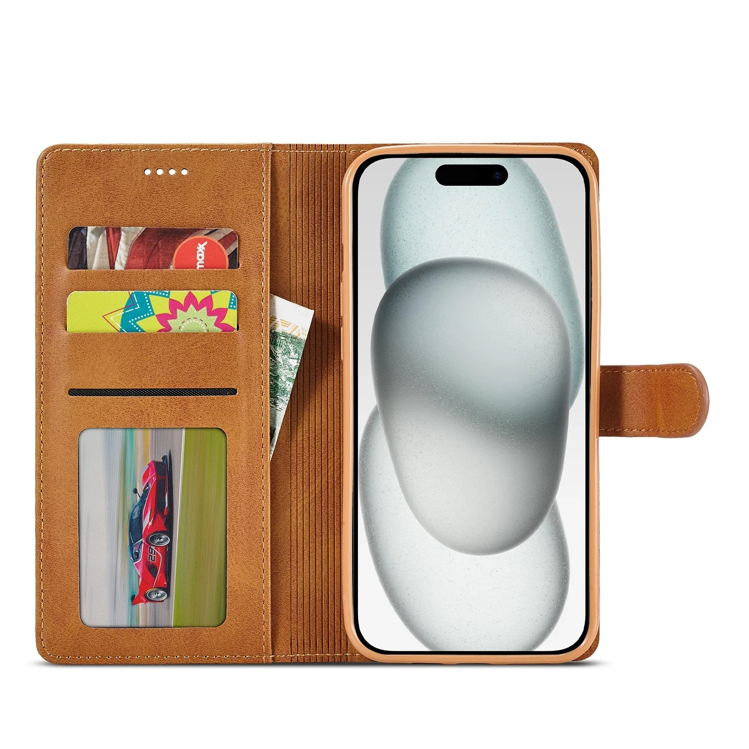 Luxury iPhone Case PU Leather Wallet Folding Cover — Card Holder Slot, Kickstand Function, Full Access to Ports, Shockproof Drop Protection