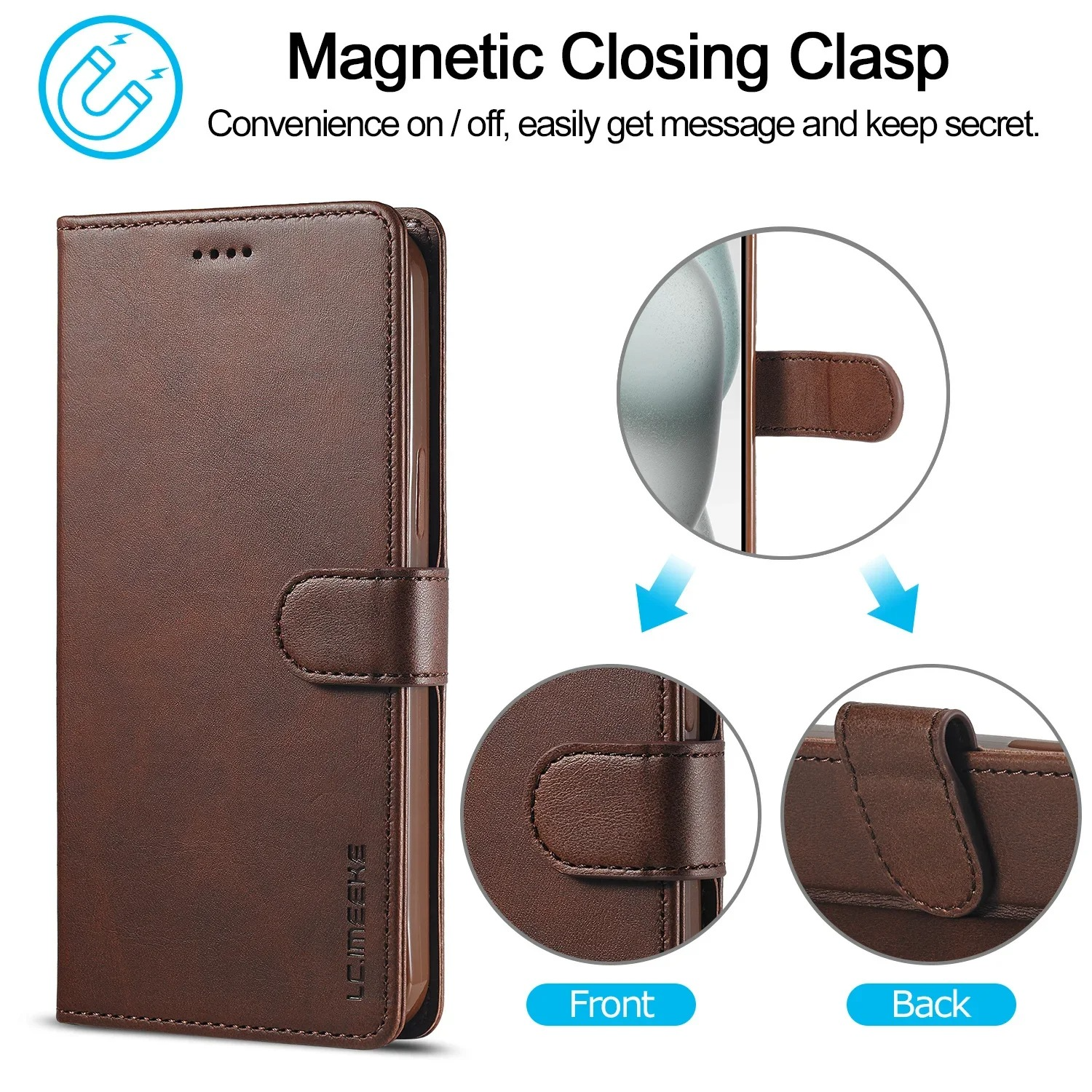 Luxury iPhone Case PU Leather Wallet Folding Cover — Card Holder Slot, Kickstand Function, Full Access to Ports, Shockproof Drop Protection
