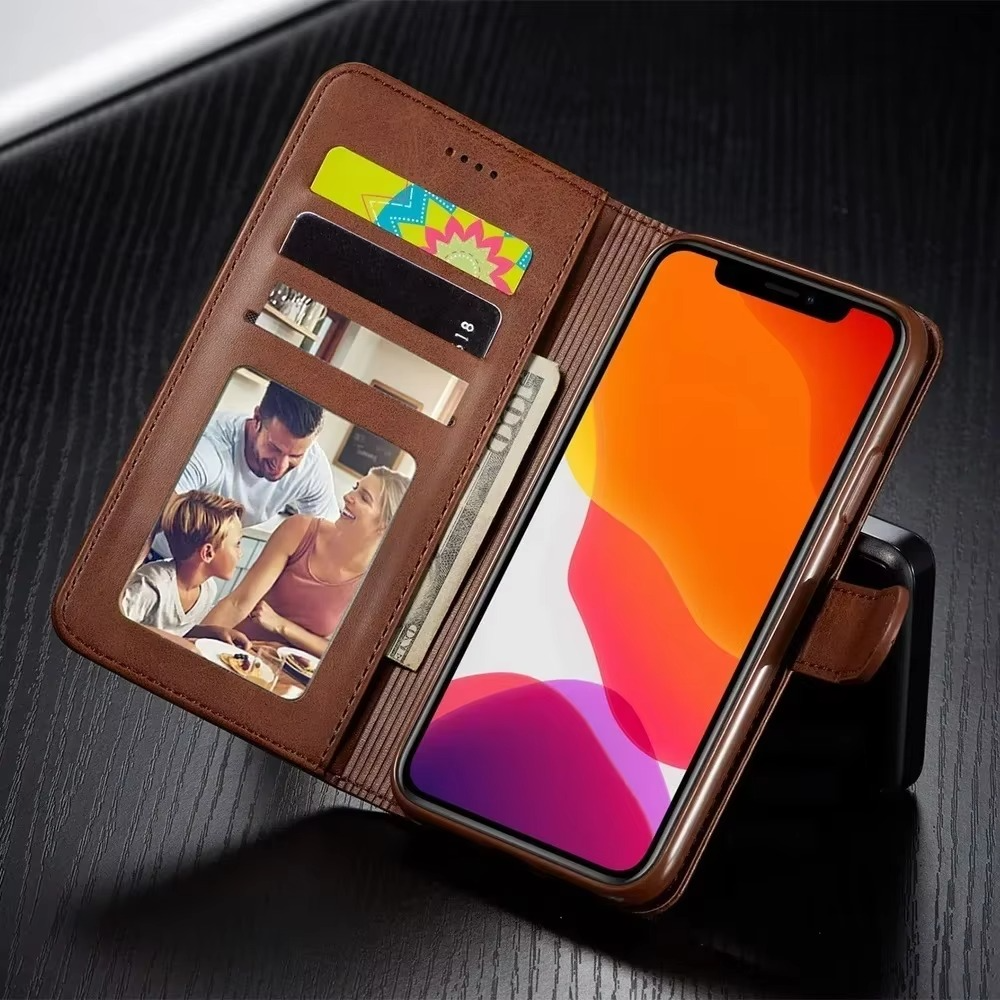 Luxury iPhone Case PU Leather Wallet Folding Cover — Card Holder Slot, Kickstand Function, Full Access to Ports, Shockproof Drop Protection