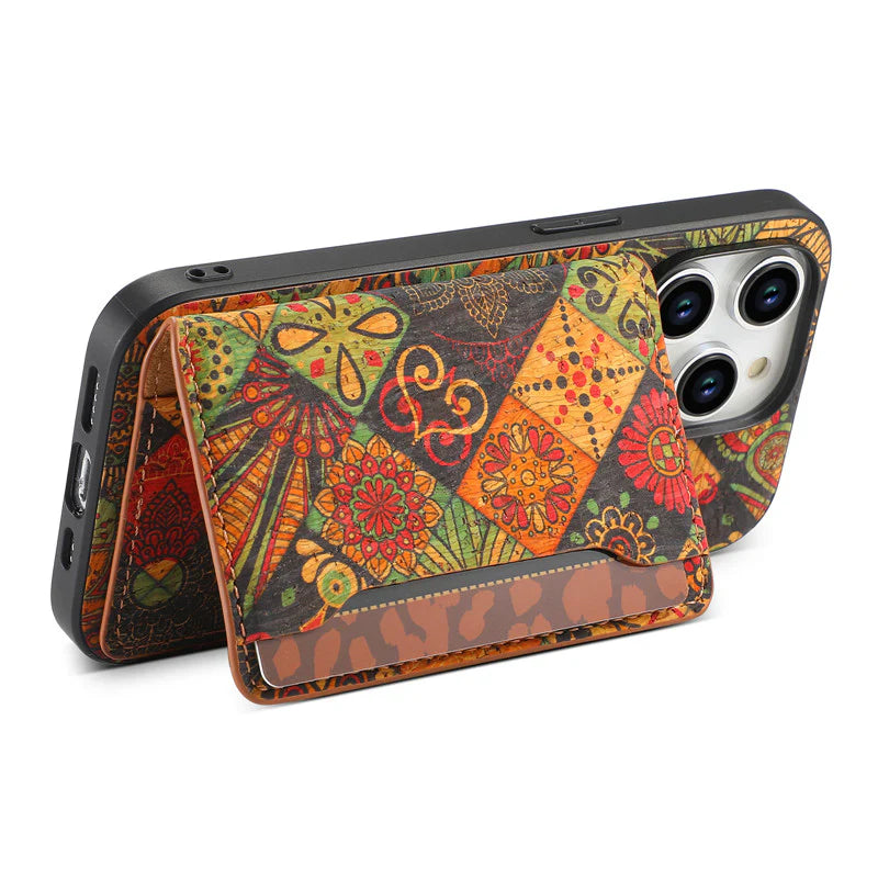 Luxury iPhone Wallet Case with Card Slots — Floral Pattern PU Leather Cover, Kickstand Function, Shockproof Non-Slip Design, Stylish Full Body Protection