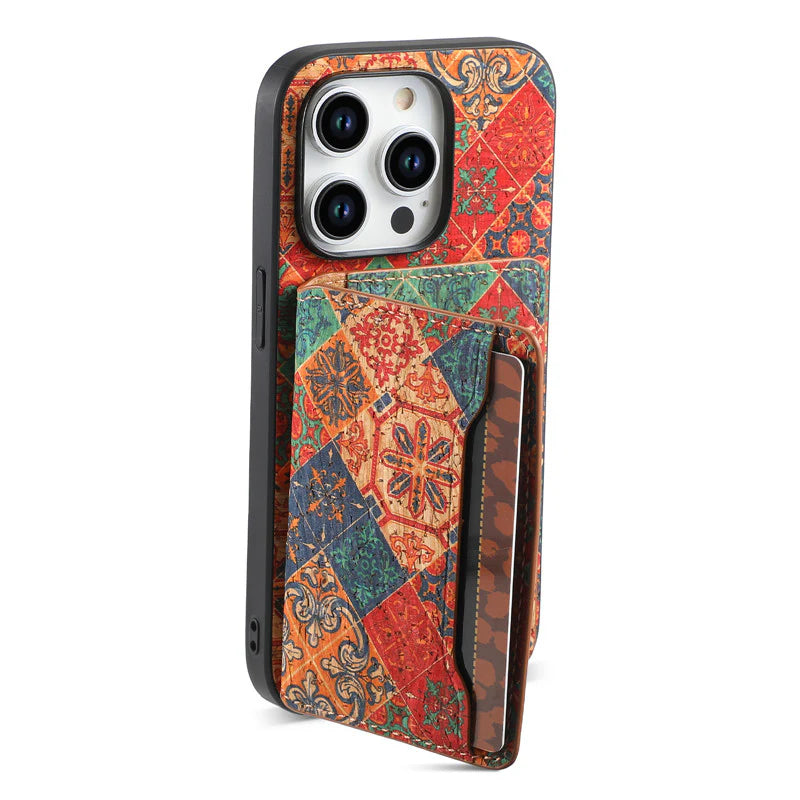 Luxury iPhone Wallet Case with Card Slots — Floral Pattern PU Leather Cover, Kickstand Function, Shockproof Non-Slip Design, Stylish Full Body Protection