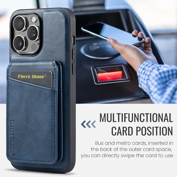 Luxury iPhone Wallet Case with MagSafe Wireless Charging — Magnetic Detachable Cover, Retro PU Leather Design, Card Slots with Photo Holder, Full Protection
