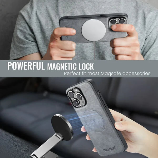 Luxury iPhone Wallet Case with MagSafe Wireless Charging — Magnetic Detachable Cover, Retro PU Leather Design, Card Slots with Photo Holder, Full Protection