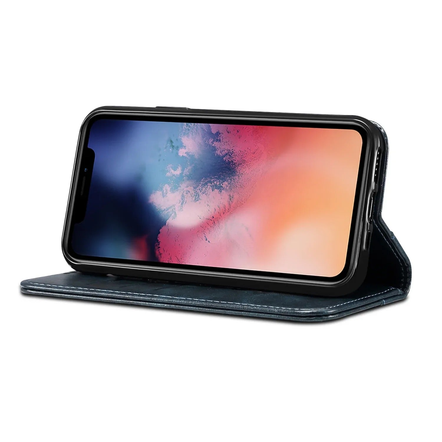 Luxury iPhone Wallet Flip Case Genuine Leather — Magnetic Book-Style Cover with Card Slots, Kickstand Function, Water-Resistant Full Body Protection