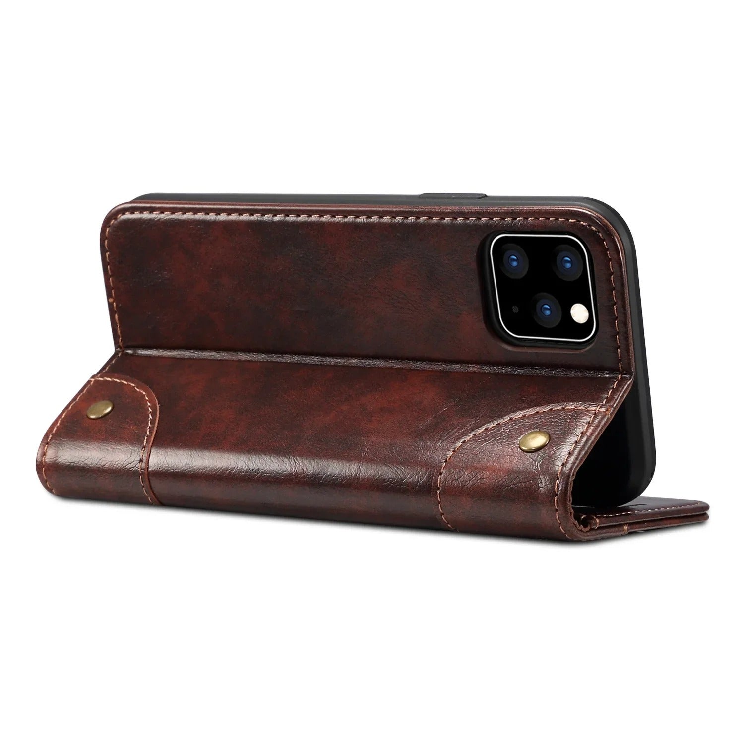 Luxury iPhone Wallet Flip Case Genuine Leather — Magnetic Book-Style Cover with Card Slots, Kickstand Function, Water-Resistant Full Body Protection