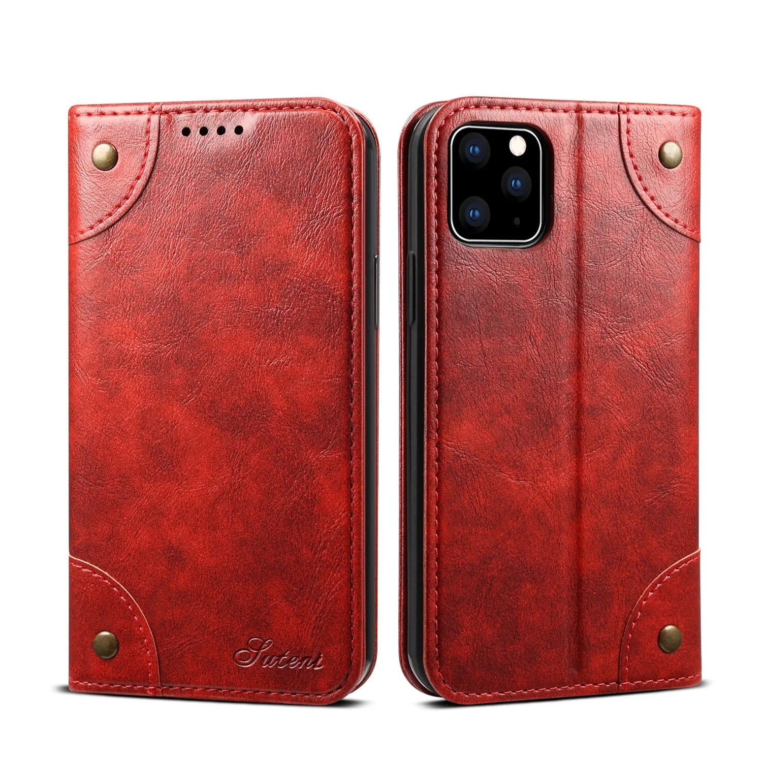 Luxury iPhone Wallet Flip Case Genuine Leather — Magnetic Book-Style Cover with Card Slots, Kickstand Function, Water-Resistant Full Body Protection
