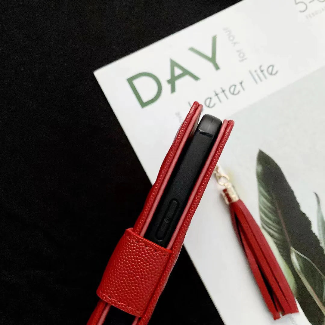 Luxury iPhone Wallet Flip Leather Case — Card Holder Slot, Cute Stylish Design, Stand Function, Full Body Protection, Lightweight Non-Slip Dustproof Cover