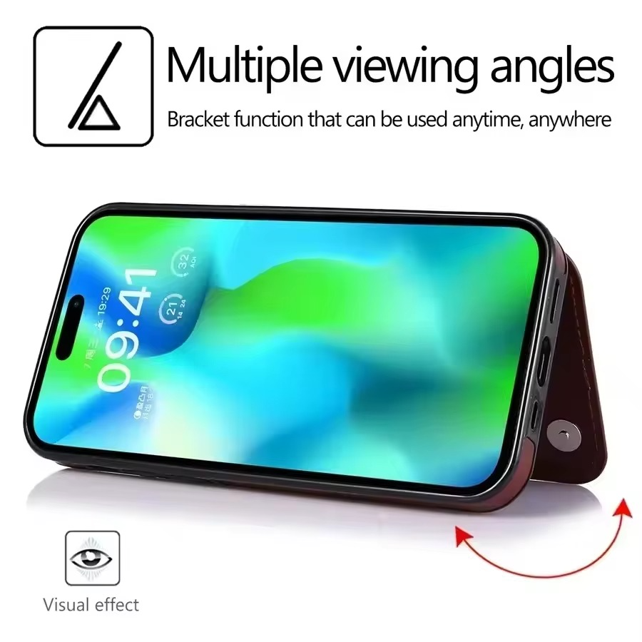 Luxury iPhone Wallet Flip Leather Case — Double Button Card Slot Holder, Stand Function, Full Coverage Shockproof Protection, Non-Slip Durable Design