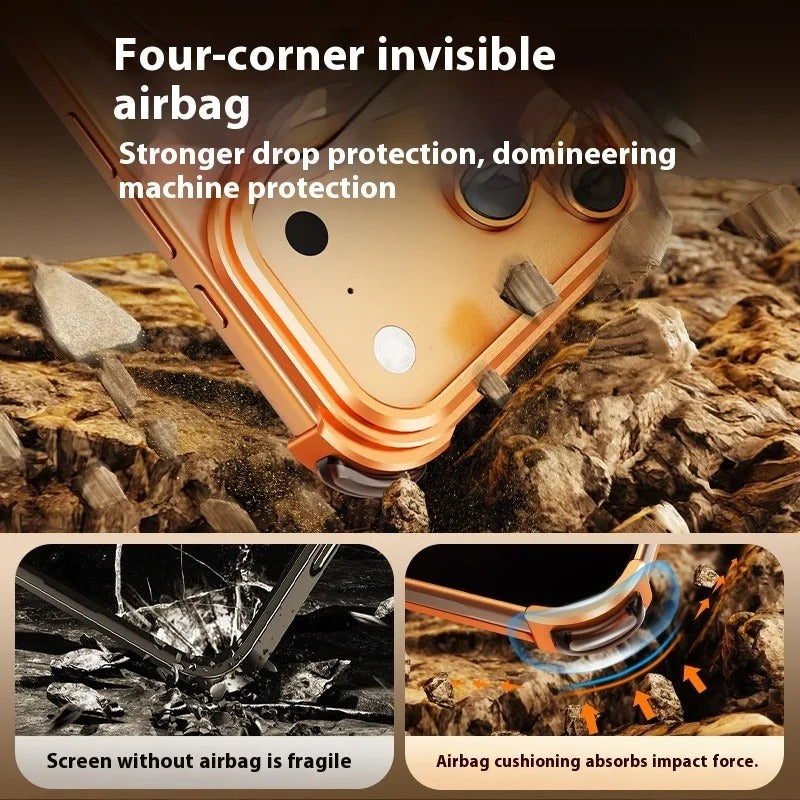 Minimalist iPhone Case — Aluminum Frameless MagSafe Cover with 360° Magnetic Stand and Slim Shockproof Metal Design