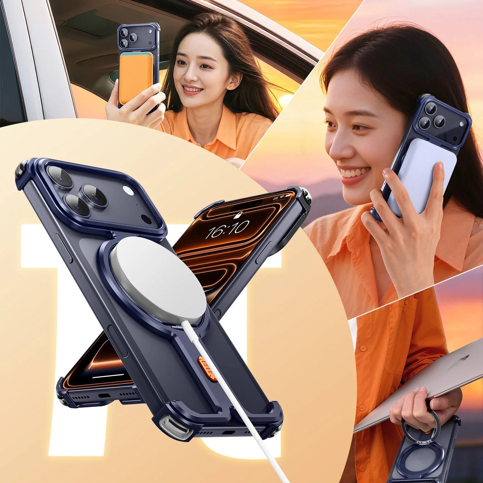 Minimalist iPhone Case — Aluminum Frameless MagSafe Cover with 360° Magnetic Stand and Slim Shockproof Metal Design