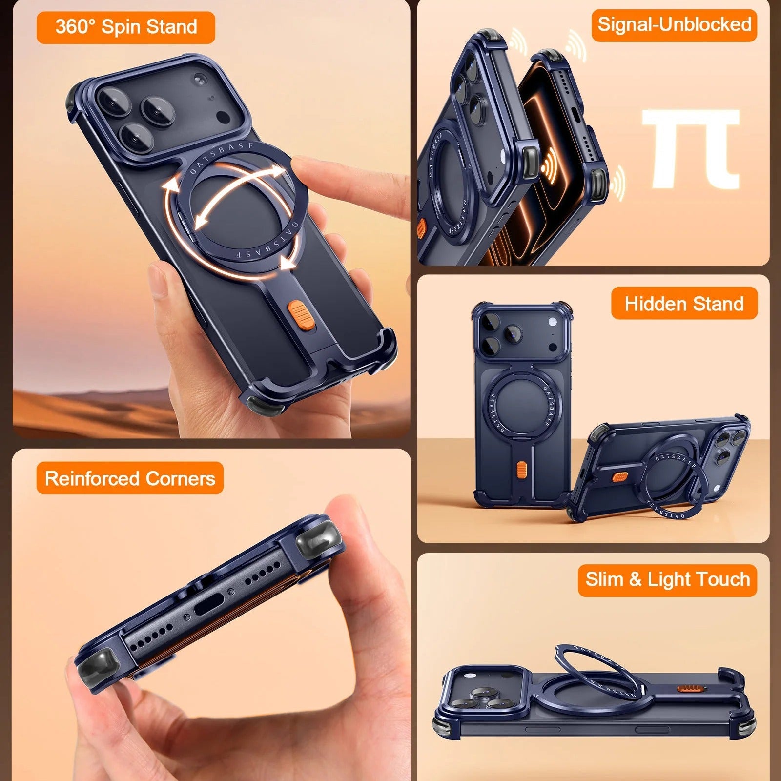 Minimalist iPhone Case — Aluminum Frameless MagSafe Cover with 360° Magnetic Stand and Slim Shockproof Metal Design