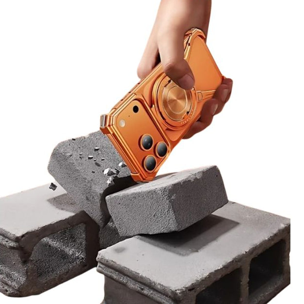 Minimalist iPhone Case — Aluminum Frameless MagSafe Cover with 360° Rotating Stand Ring and Shockproof Protective Design