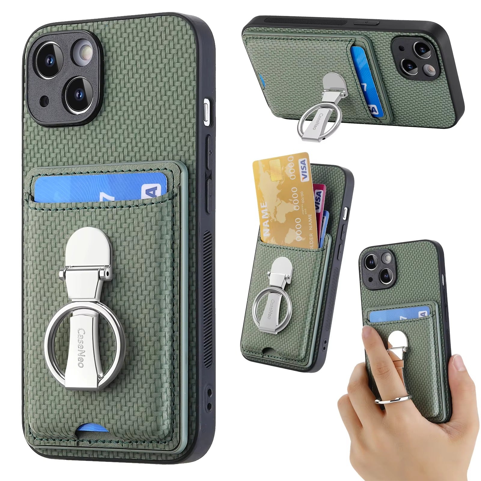 Premium iPhone Case — Leather Wallet Cover with Card Holder, Finger Ring Stand, Magnetic Grip and Lightweight Anti-Scratch Design