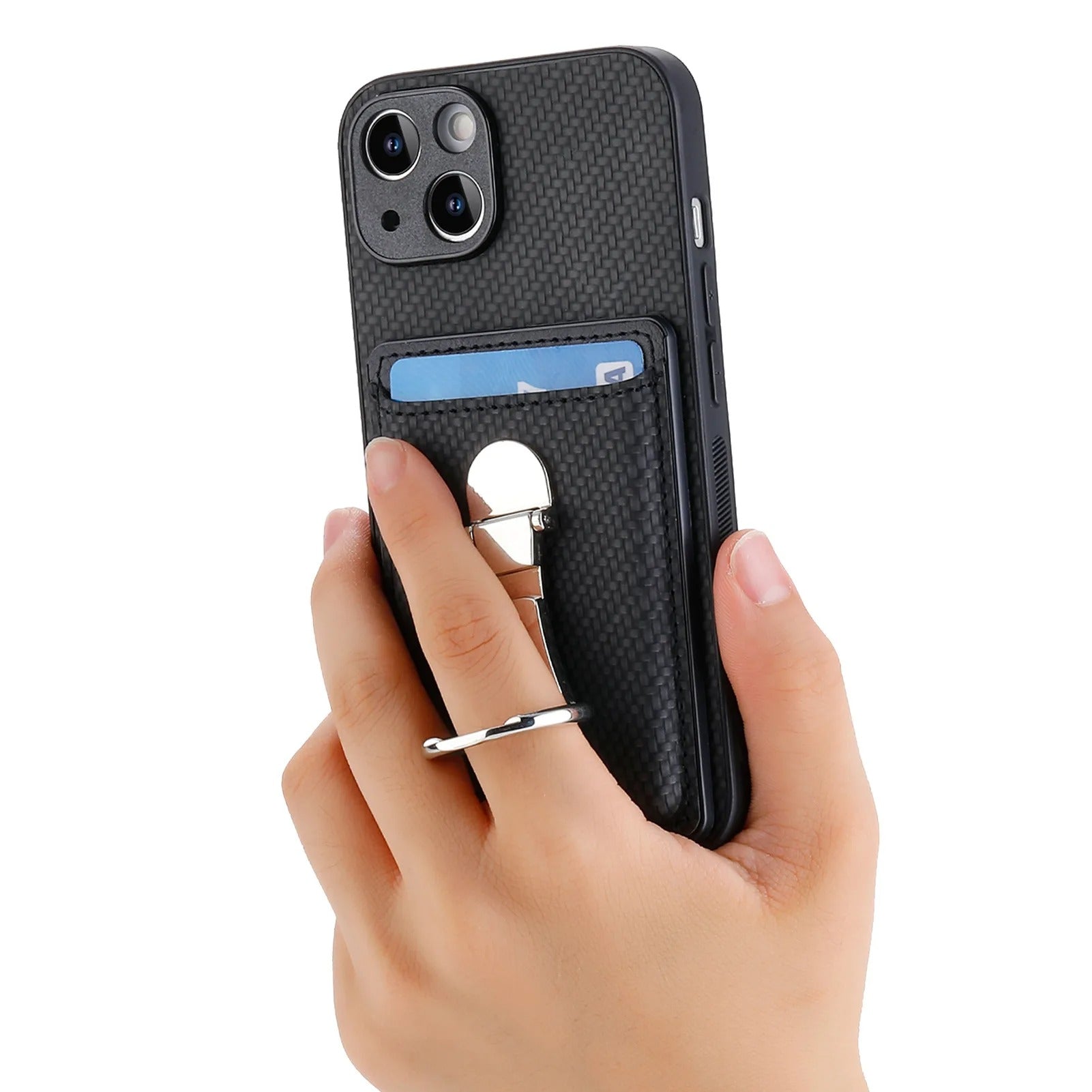 Premium iPhone Case — Leather Wallet Cover with Card Holder, Finger Ring Stand, Magnetic Grip and Lightweight Anti-Scratch Design