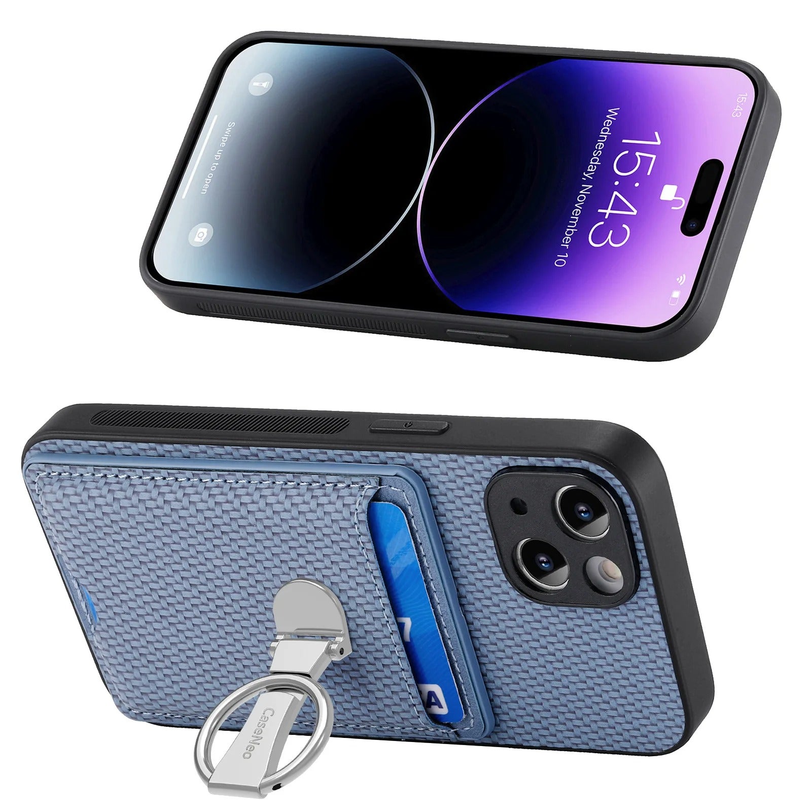 Premium iPhone Case — Leather Wallet Cover with Card Holder, Finger Ring Stand, Magnetic Grip and Lightweight Anti-Scratch Design