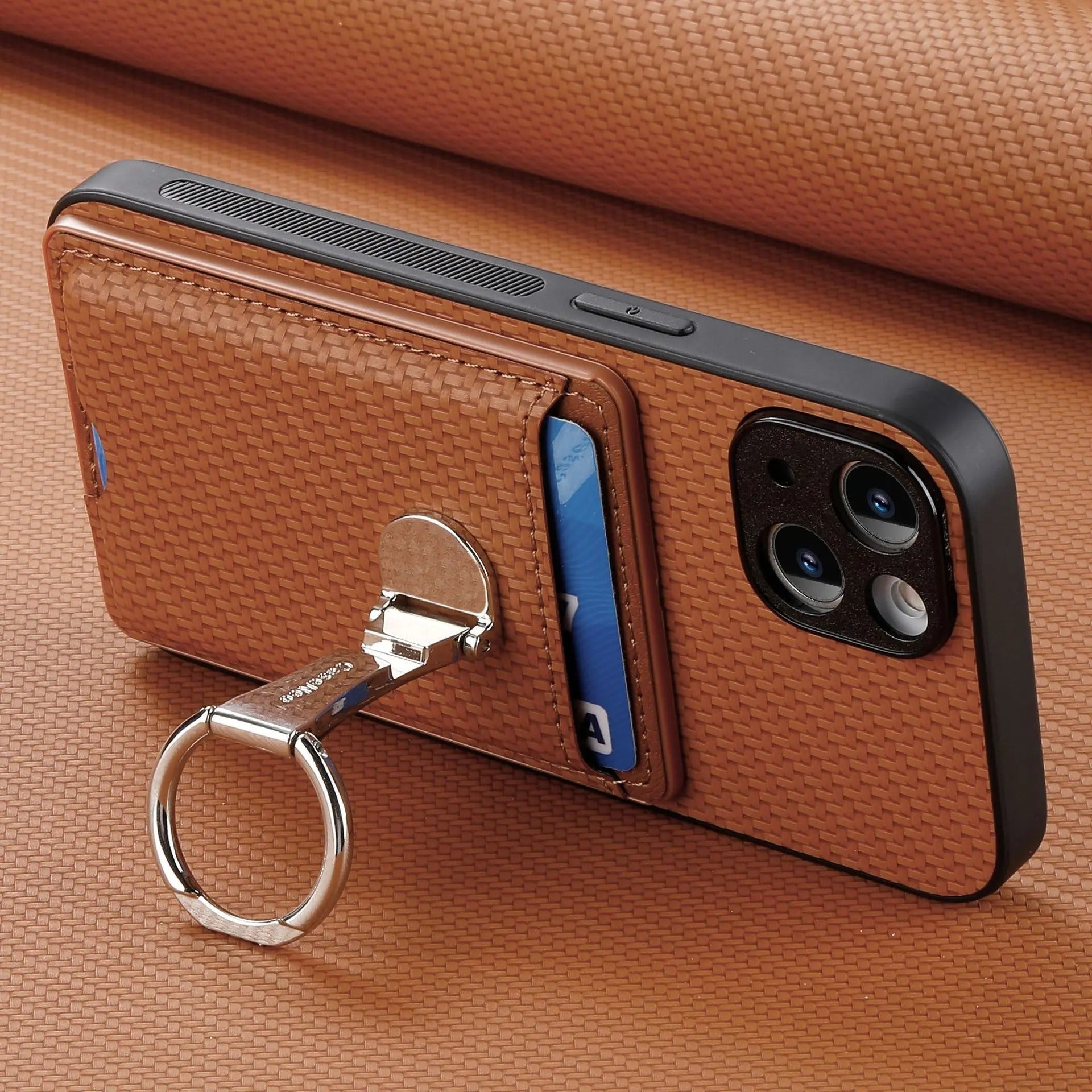 Premium iPhone Case — Leather Wallet Cover with Card Holder, Finger Ring Stand, Magnetic Grip and Lightweight Anti-Scratch Design