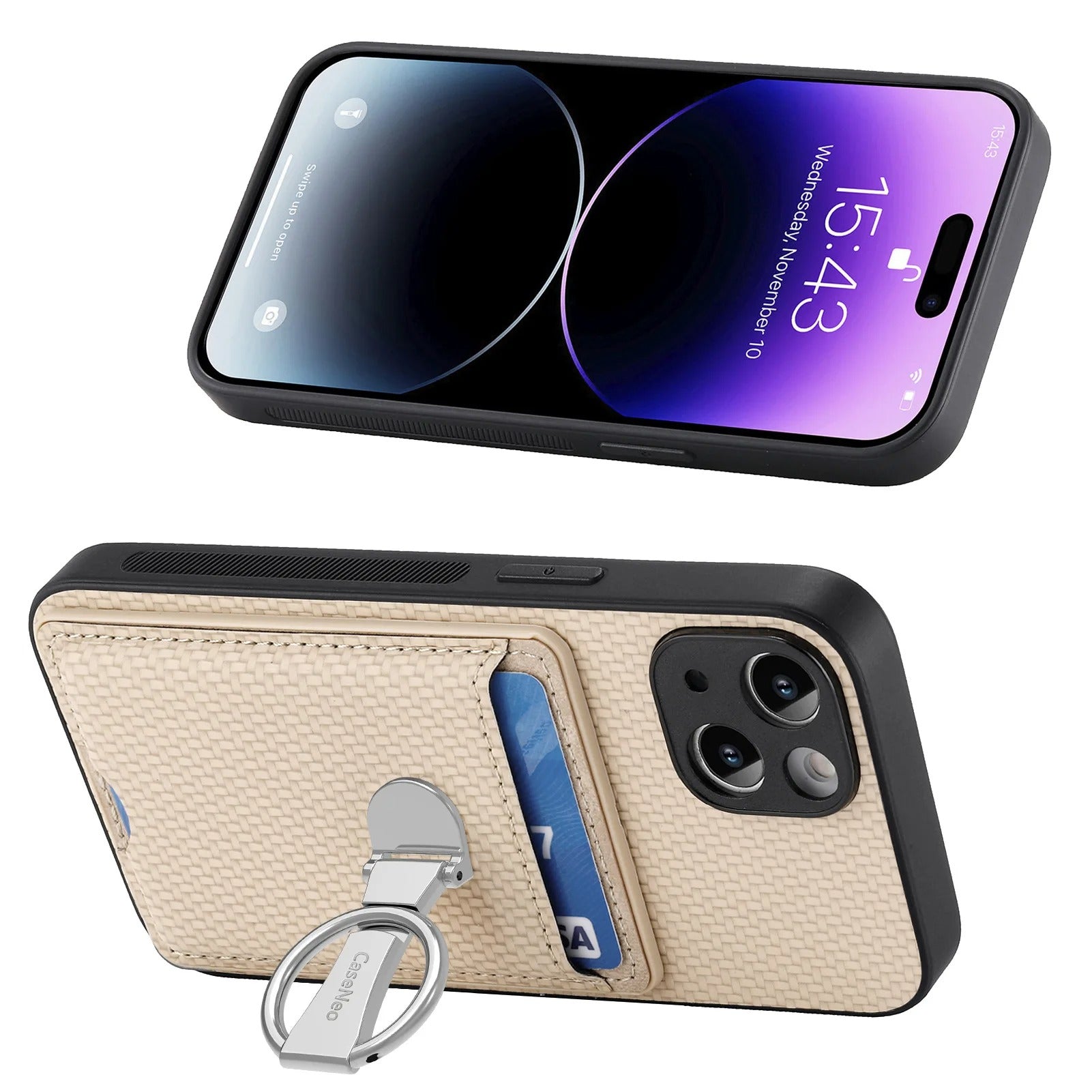 Premium iPhone Case — Leather Wallet Cover with Card Holder, Finger Ring Stand, Magnetic Grip and Lightweight Anti-Scratch Design