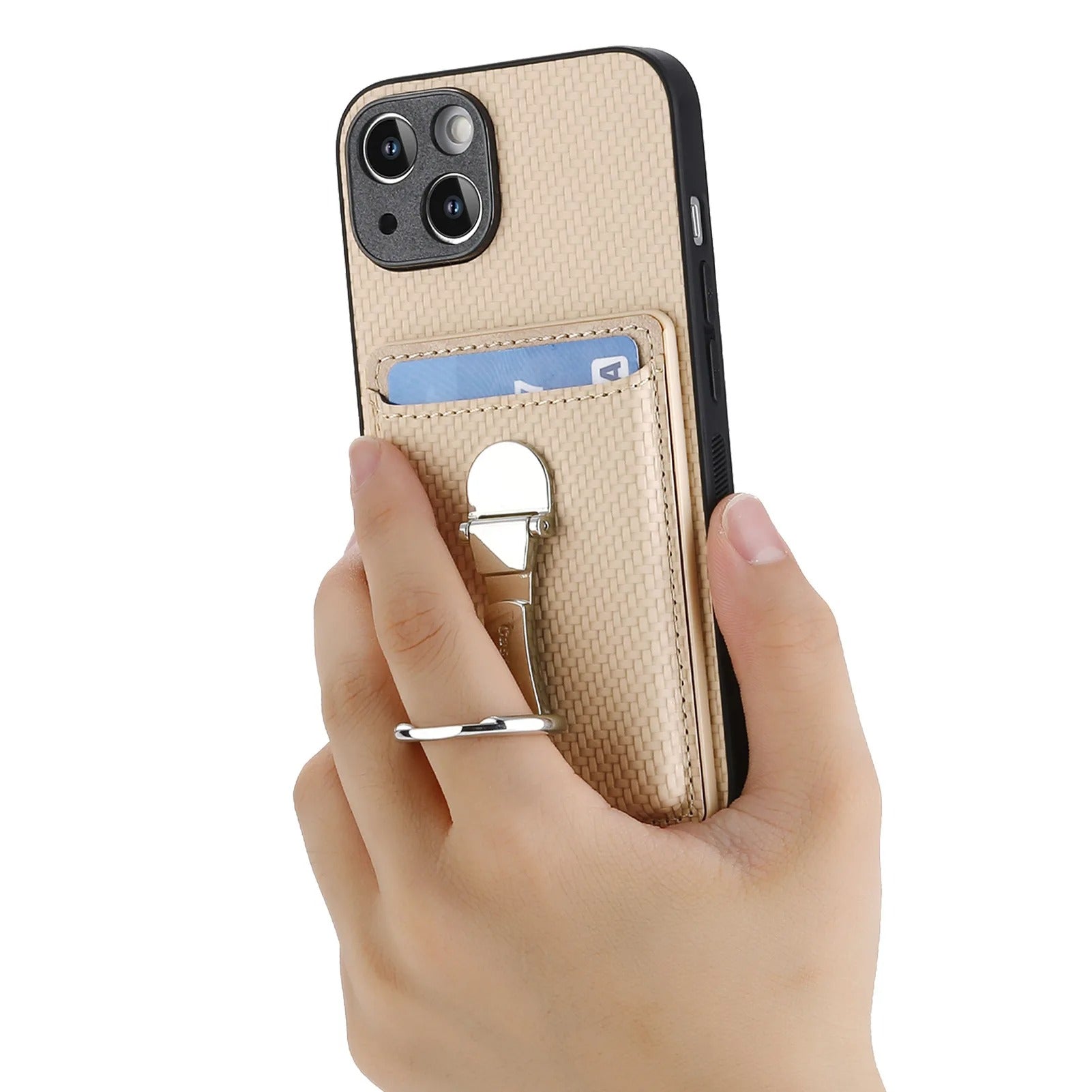 Premium iPhone Case — Leather Wallet Cover with Card Holder, Finger Ring Stand, Magnetic Grip and Lightweight Anti-Scratch Design