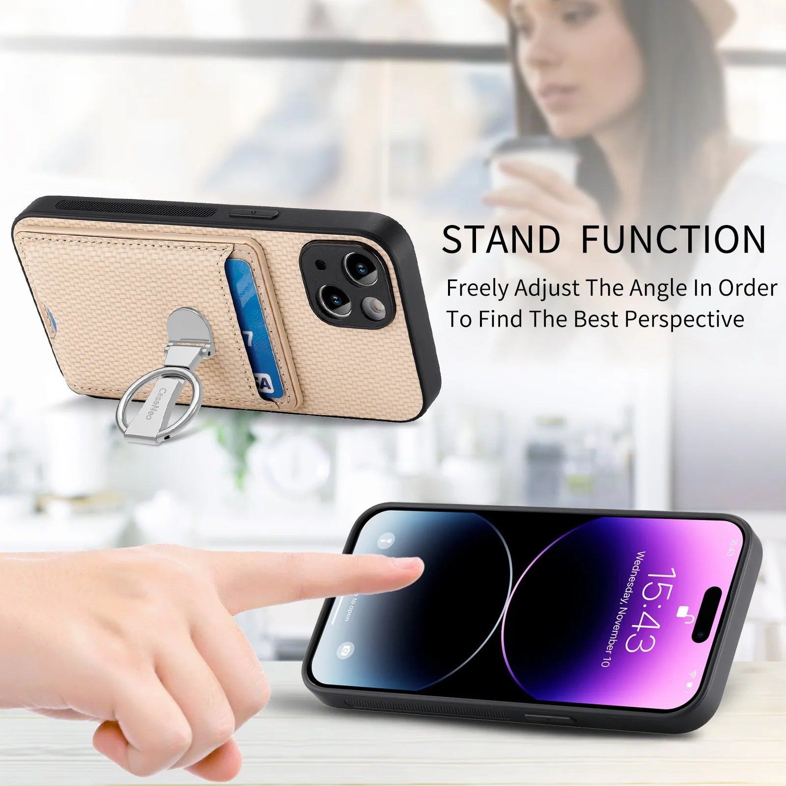 Premium iPhone Case — Leather Wallet Cover with Card Holder, Finger Ring Stand, Magnetic Grip and Lightweight Anti-Scratch Design