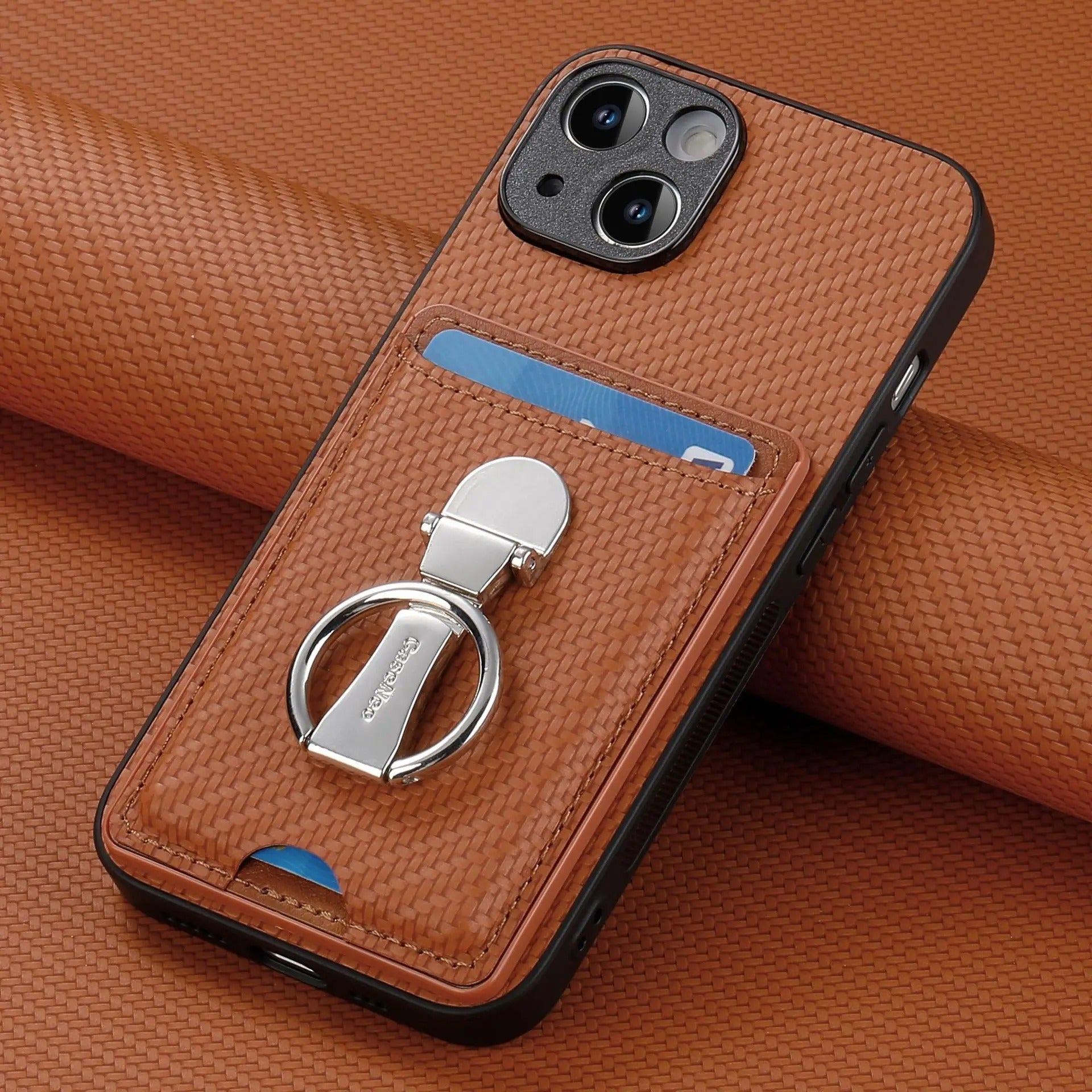 Premium iPhone Case — Leather Wallet Cover with Card Holder, Finger Ring Stand, Magnetic Grip and Lightweight Anti-Scratch Design
