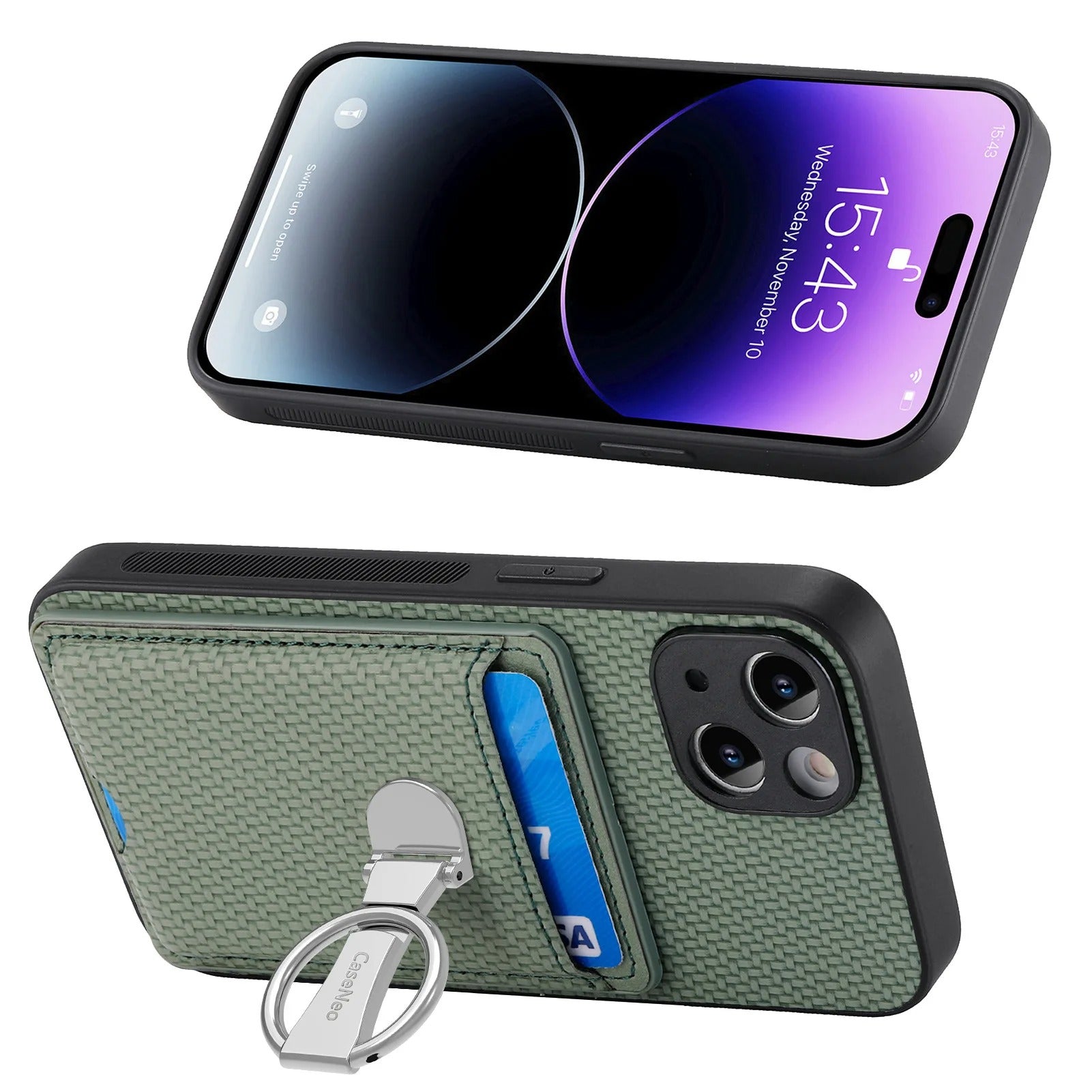 Premium iPhone Case — Leather Wallet Cover with Card Holder, Finger Ring Stand, Magnetic Grip and Lightweight Anti-Scratch Design