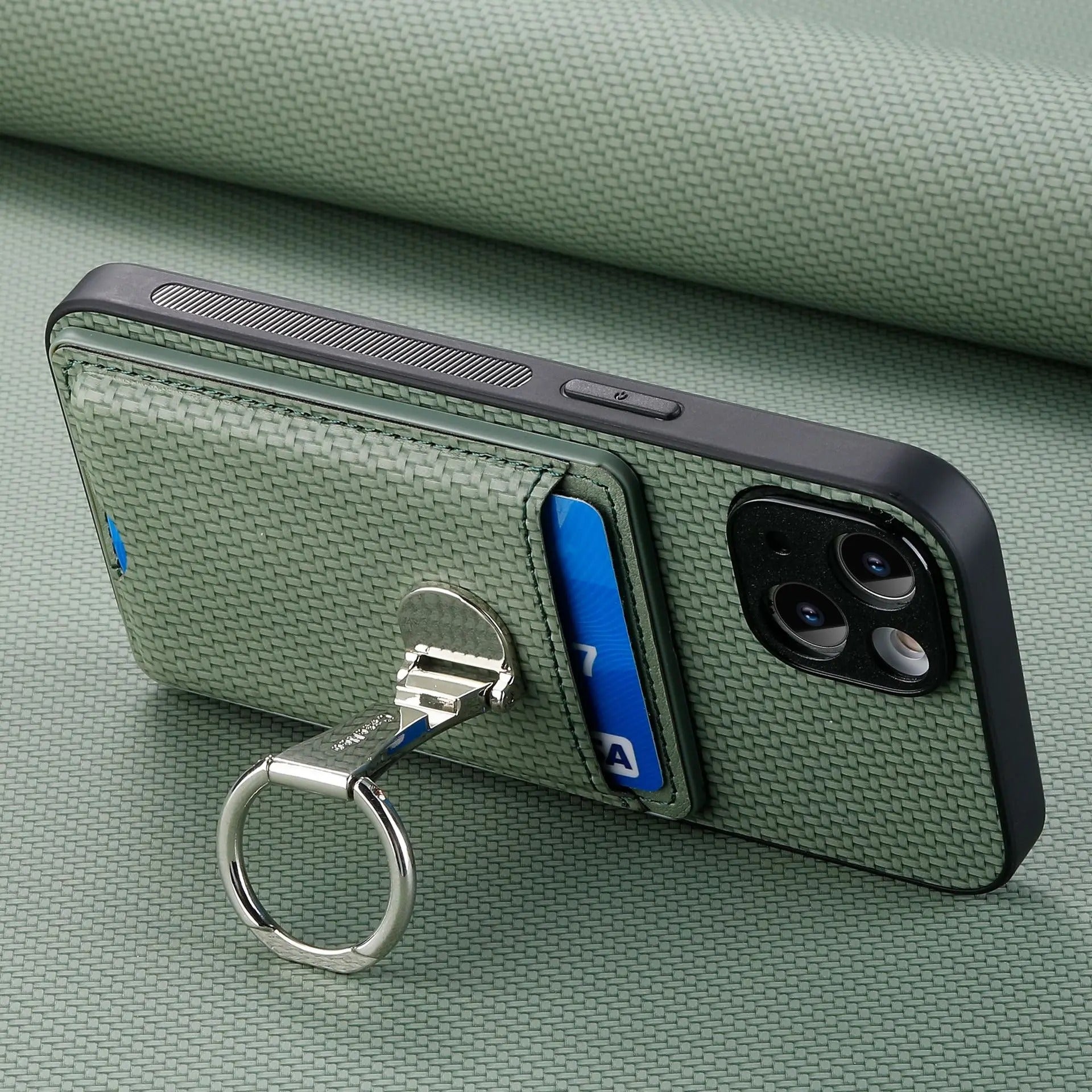 Premium iPhone Case — Leather Wallet Cover with Card Holder, Finger Ring Stand, Magnetic Grip and Lightweight Anti-Scratch Design