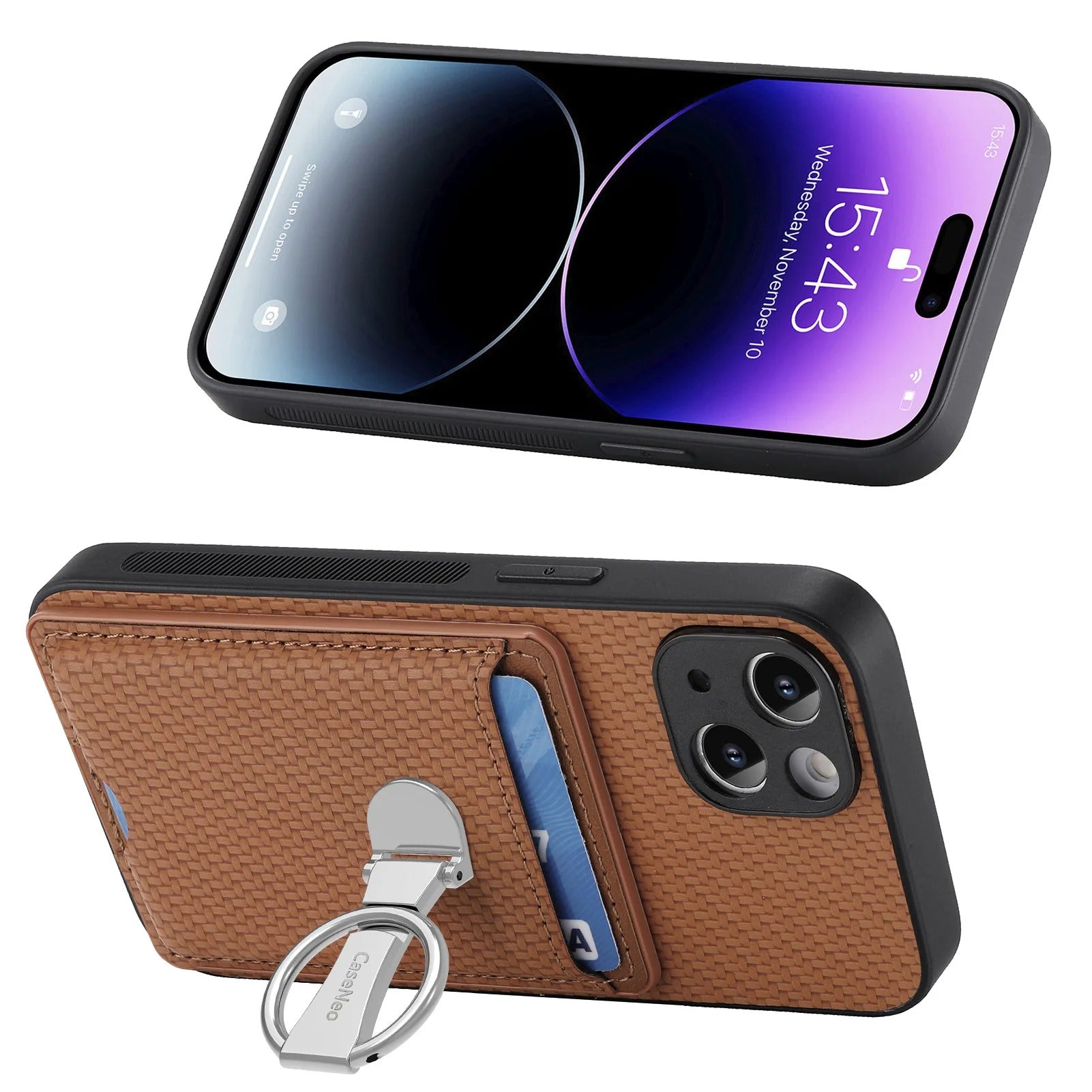 Premium iPhone Case — Leather Wallet Cover with Card Holder, Finger Ring Stand, Magnetic Grip and Lightweight Anti-Scratch Design