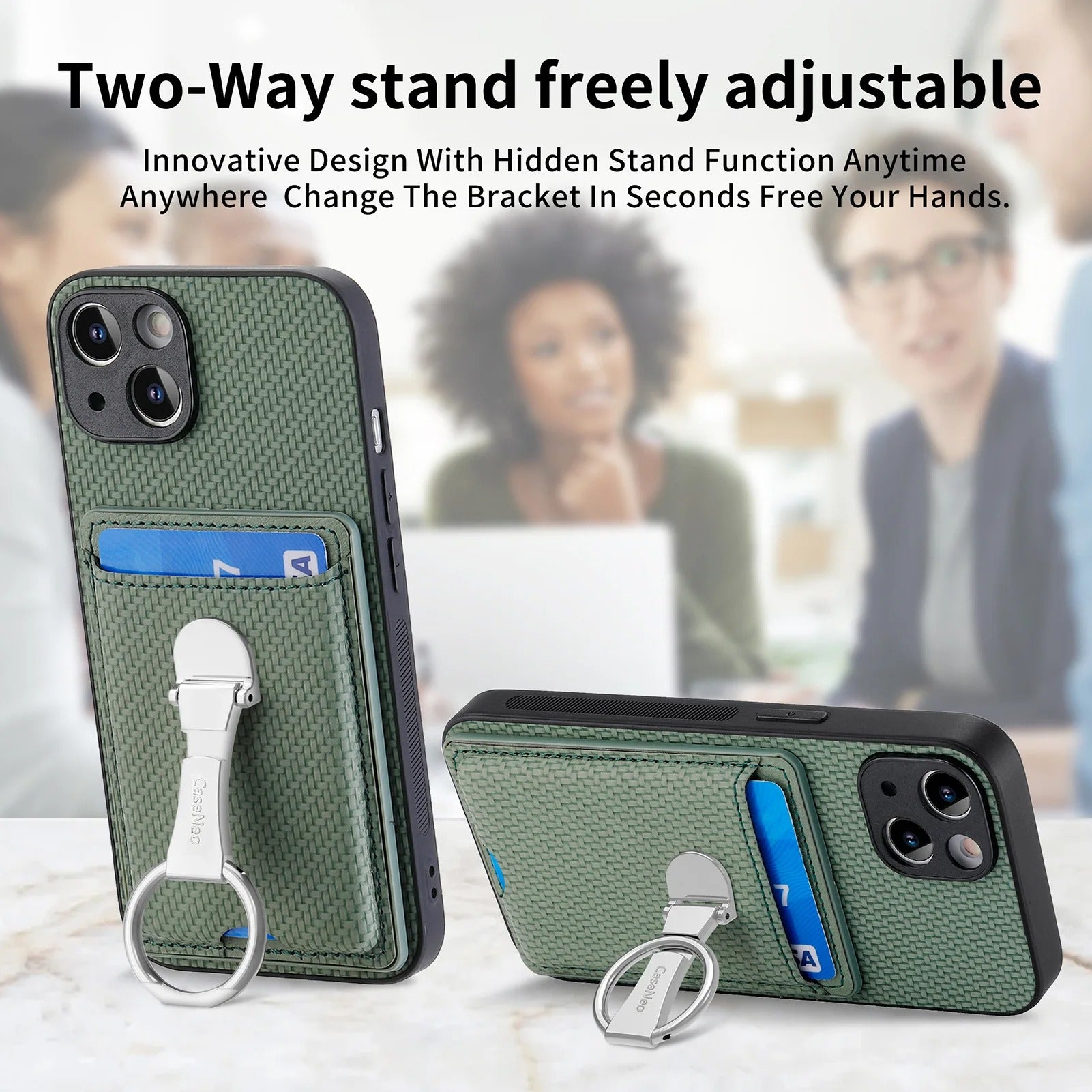 Premium iPhone Case — Leather Wallet Cover with Card Holder, Finger Ring Stand, Magnetic Grip and Lightweight Anti-Scratch Design