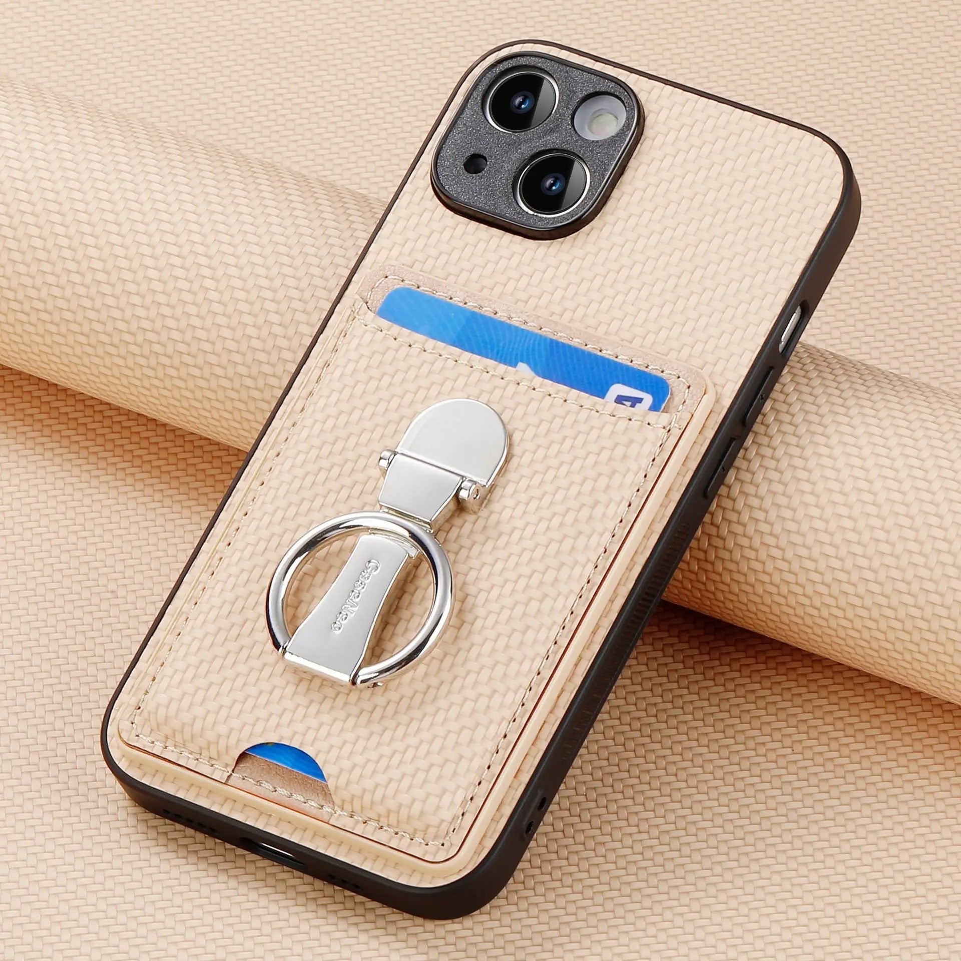 Premium iPhone Case — Leather Wallet Cover with Card Holder, Finger Ring Stand, Magnetic Grip and Lightweight Anti-Scratch Design