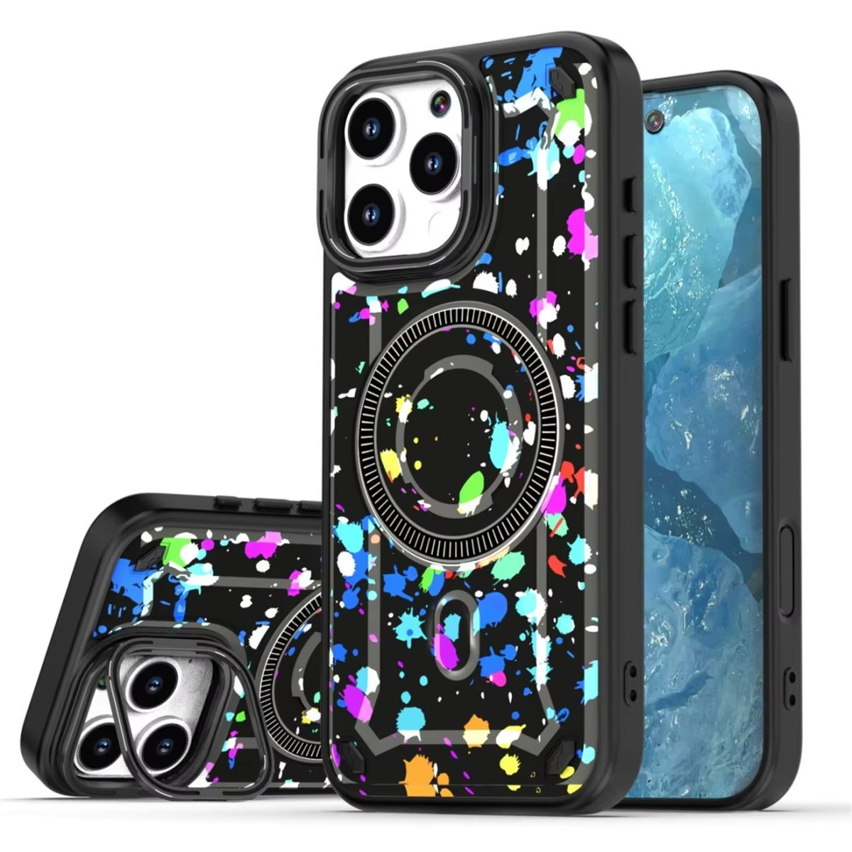 Premium MagSafe Magnetic iPhone Case — Camouflage Graffiti Armor Cover with Invisible Lens Holder, Kickstand, Anti-Fingerprint Matte Protection