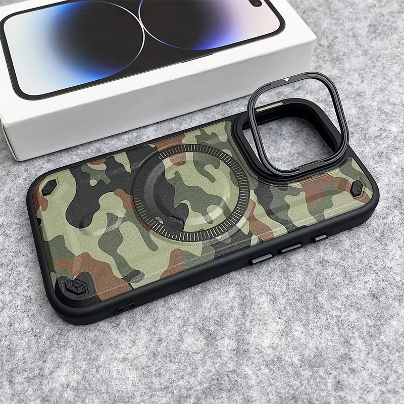 Premium MagSafe Magnetic iPhone Case — Camouflage Graffiti Armor Cover with Invisible Lens Holder, Kickstand, Anti-Fingerprint Matte Protection