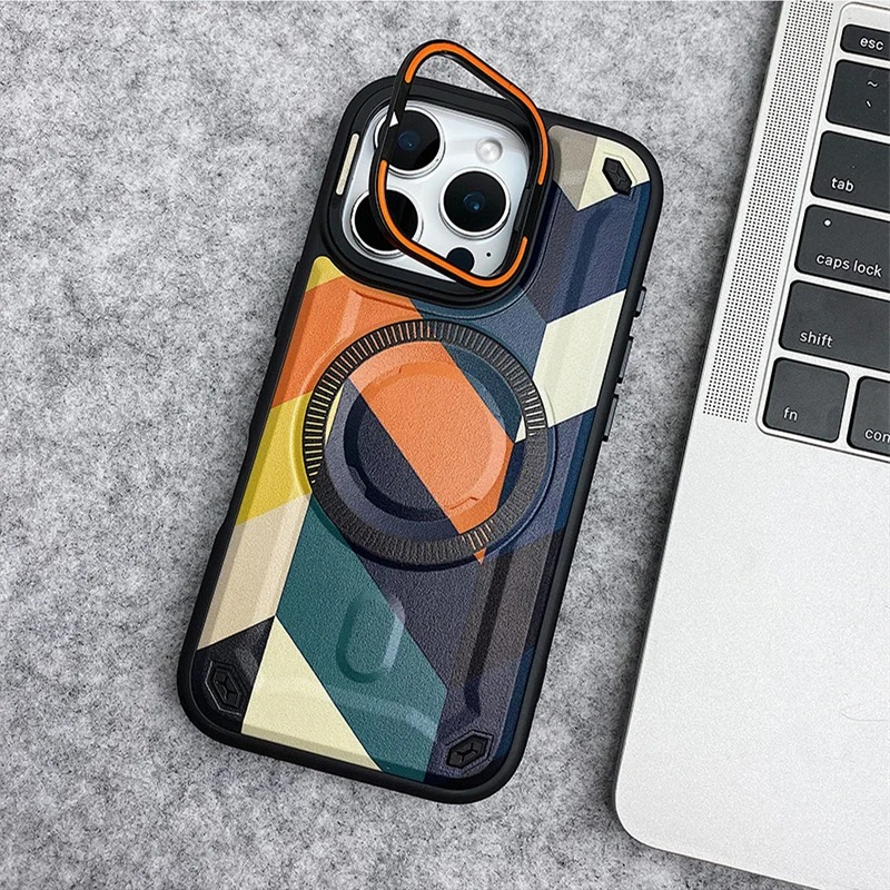 Premium MagSafe Magnetic iPhone Case — Camouflage Graffiti Armor Cover with Invisible Lens Holder, Kickstand, Anti-Fingerprint Matte Protection