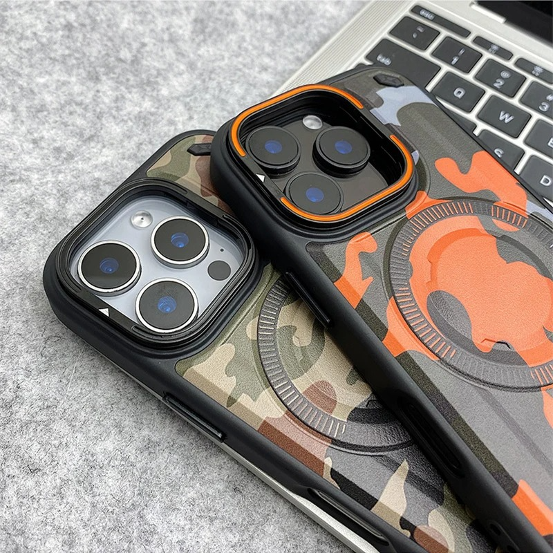 Premium MagSafe Magnetic iPhone Case — Camouflage Graffiti Armor Cover with Invisible Lens Holder, Kickstand, Anti-Fingerprint Matte Protection
