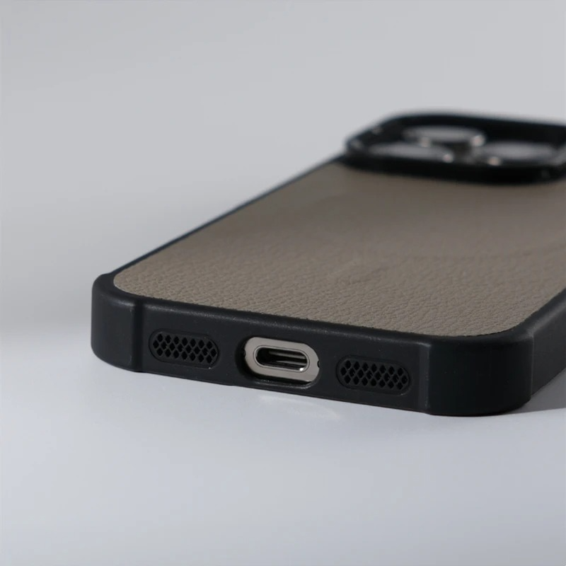 Premium MagSafe Magnetic iPhone Case — Metal Lens Kickstand, Leather Texture Grip, Shockproof Anti-Fingerprint Matte Protective Cover