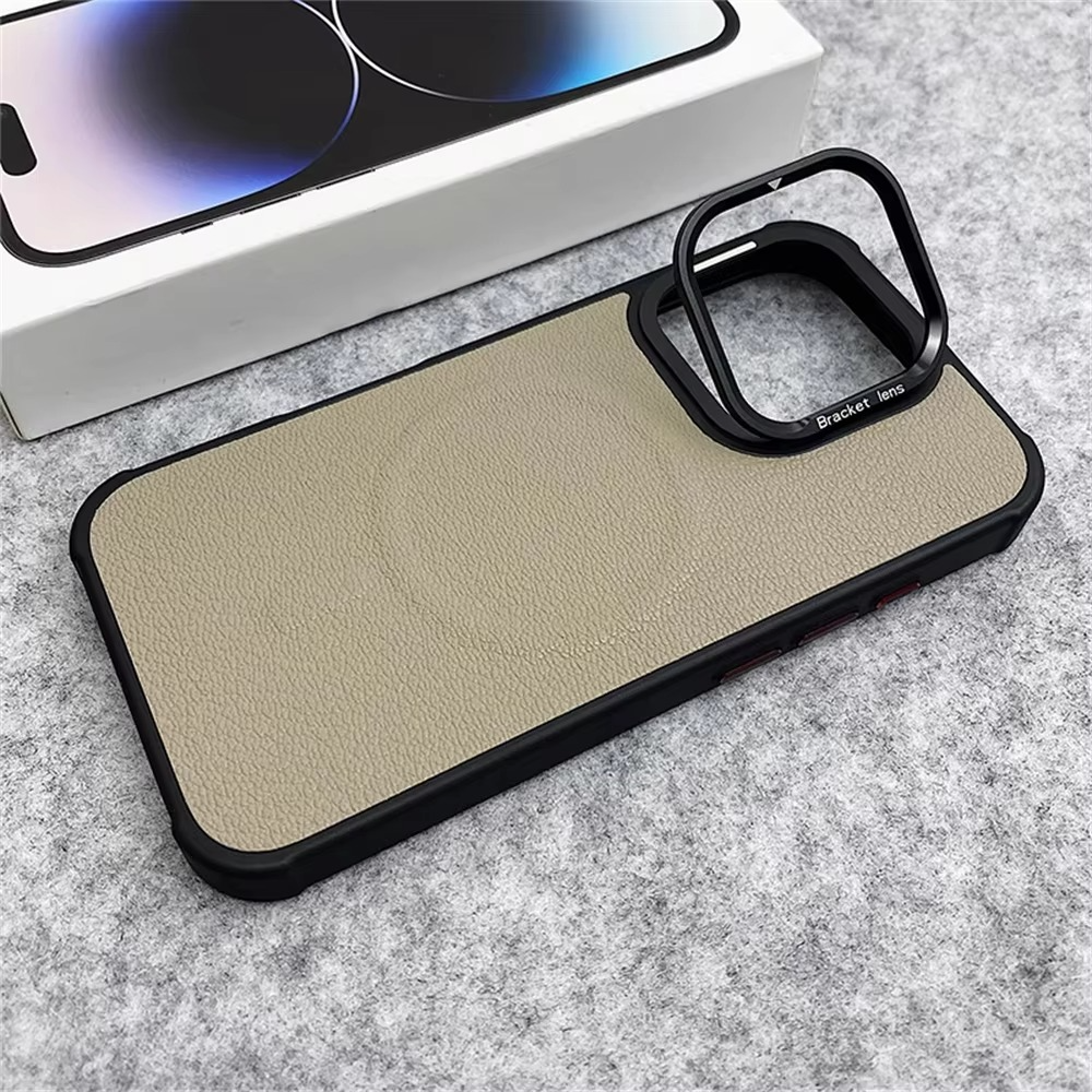 Premium MagSafe Magnetic iPhone Case — Metal Lens Kickstand, Leather Texture Grip, Shockproof Anti-Fingerprint Matte Protective Cover