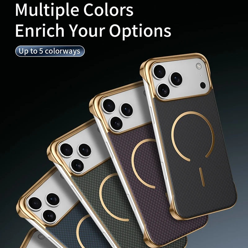 Premium iPhone Case — MagSafe Shockproof Frameless Carbon Fiber Textured Bumper Cover with Slim Durable Wireless-Charging Compatible Protection