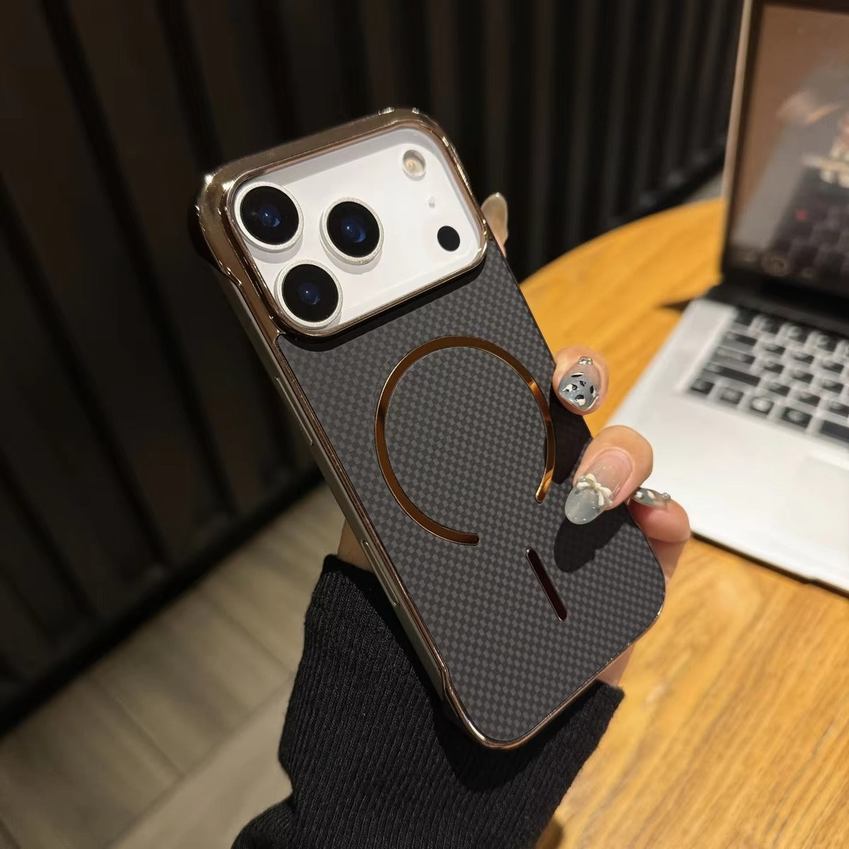 Premium iPhone Case — MagSafe Shockproof Frameless Carbon Fiber Textured Bumper Cover with Slim Durable Wireless-Charging Compatible Protection