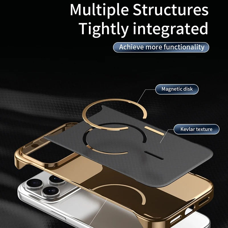 Premium iPhone Case — MagSafe Shockproof Frameless Carbon Fiber Textured Bumper Cover with Slim Durable Wireless-Charging Compatible Protection