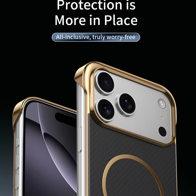 Premium iPhone Case — MagSafe Shockproof Frameless Carbon Fiber Textured Bumper Cover with Slim Durable Wireless-Charging Compatible Protection