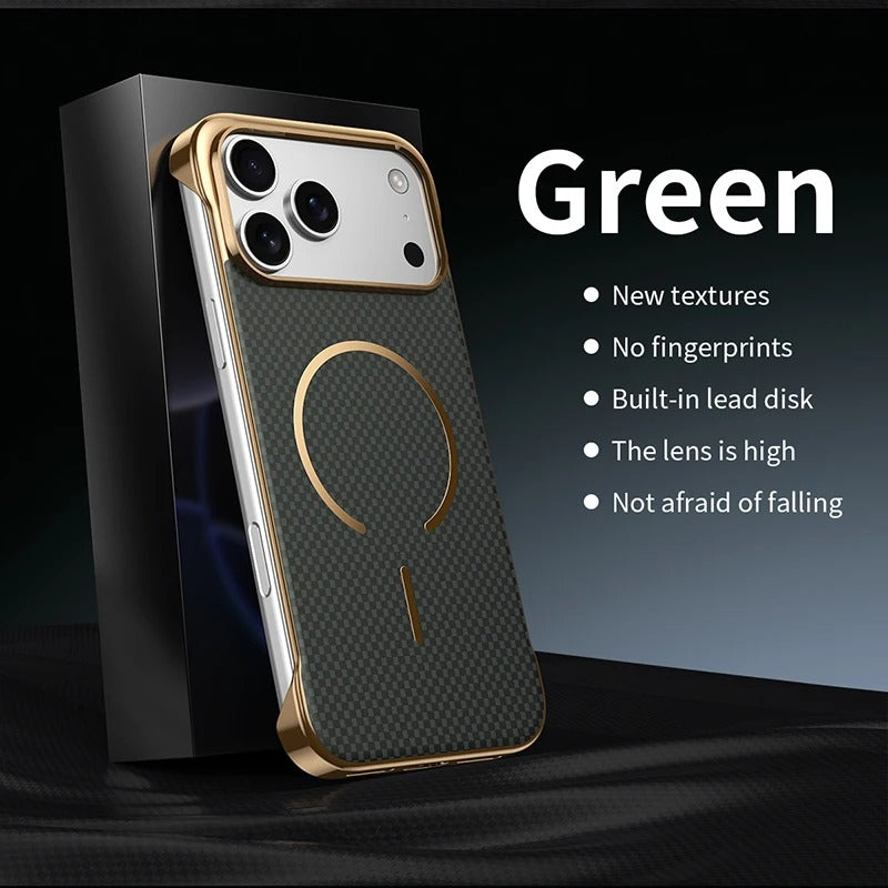 Premium iPhone Case — MagSafe Shockproof Frameless Carbon Fiber Textured Bumper Cover with Slim Durable Wireless-Charging Compatible Protection
