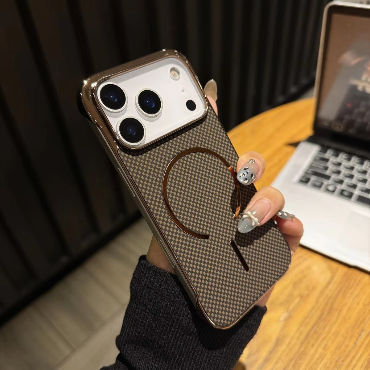 Premium iPhone Case — MagSafe Shockproof Frameless Carbon Fiber Textured Bumper Cover with Slim Durable Wireless-Charging Compatible Protection