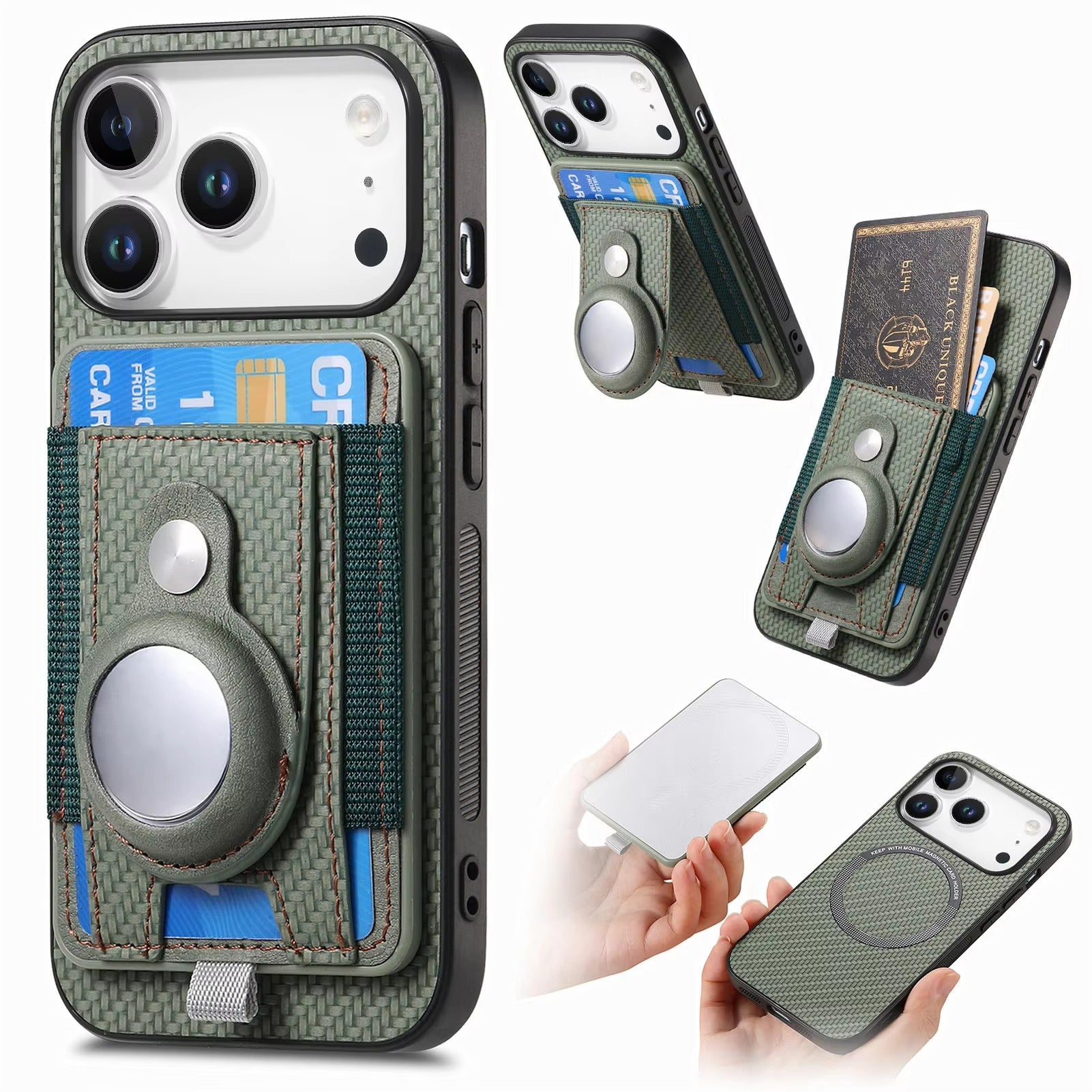 Premium iPhone Case — MagSafe Magnetic Wallet Cover with AirTag Card Holder, Shock-Resistant Anti-Scratch Non-Slip PC+TPU Design