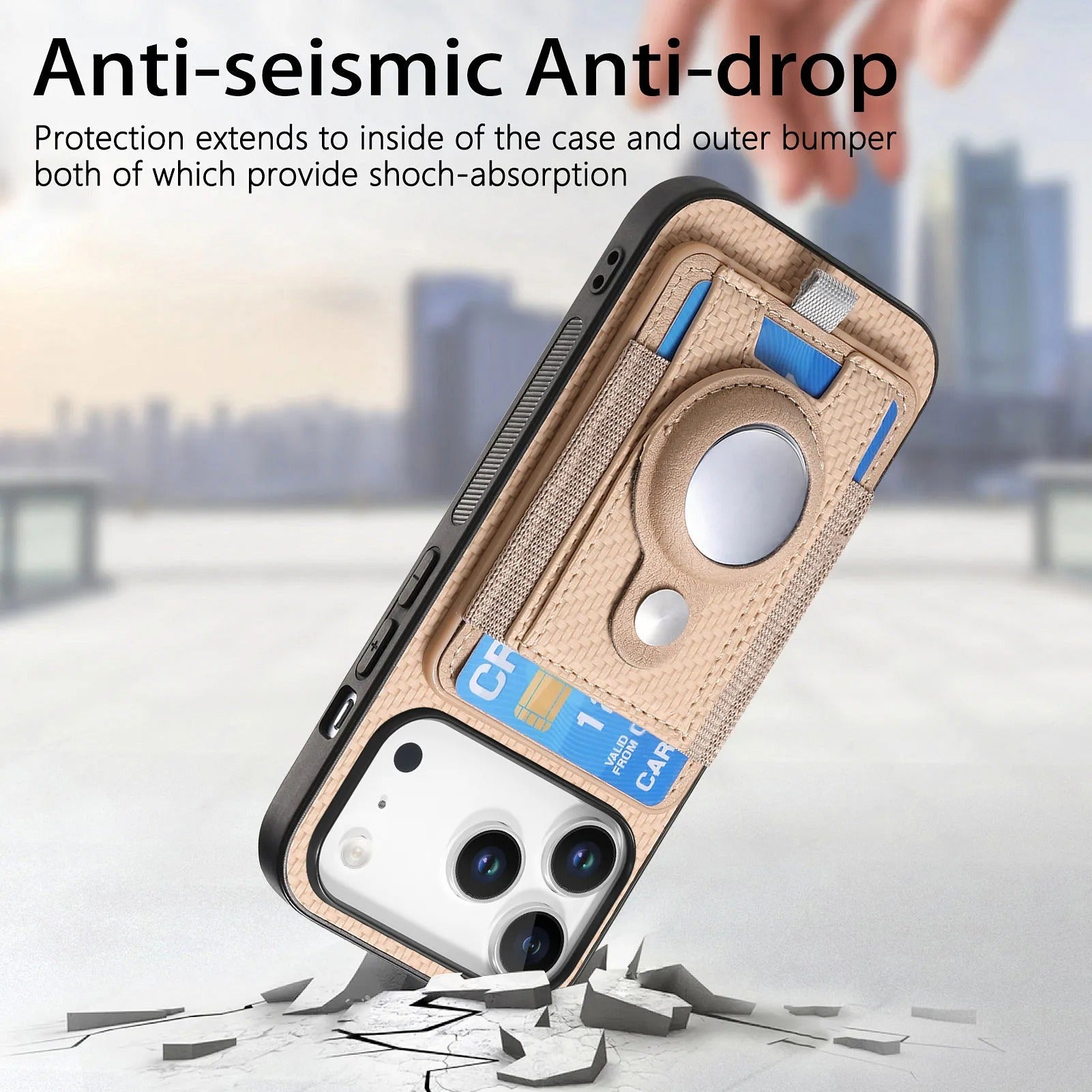 Premium iPhone Case — MagSafe Magnetic Wallet Cover with AirTag Card Holder, Shock-Resistant Anti-Scratch Non-Slip PC+TPU Design