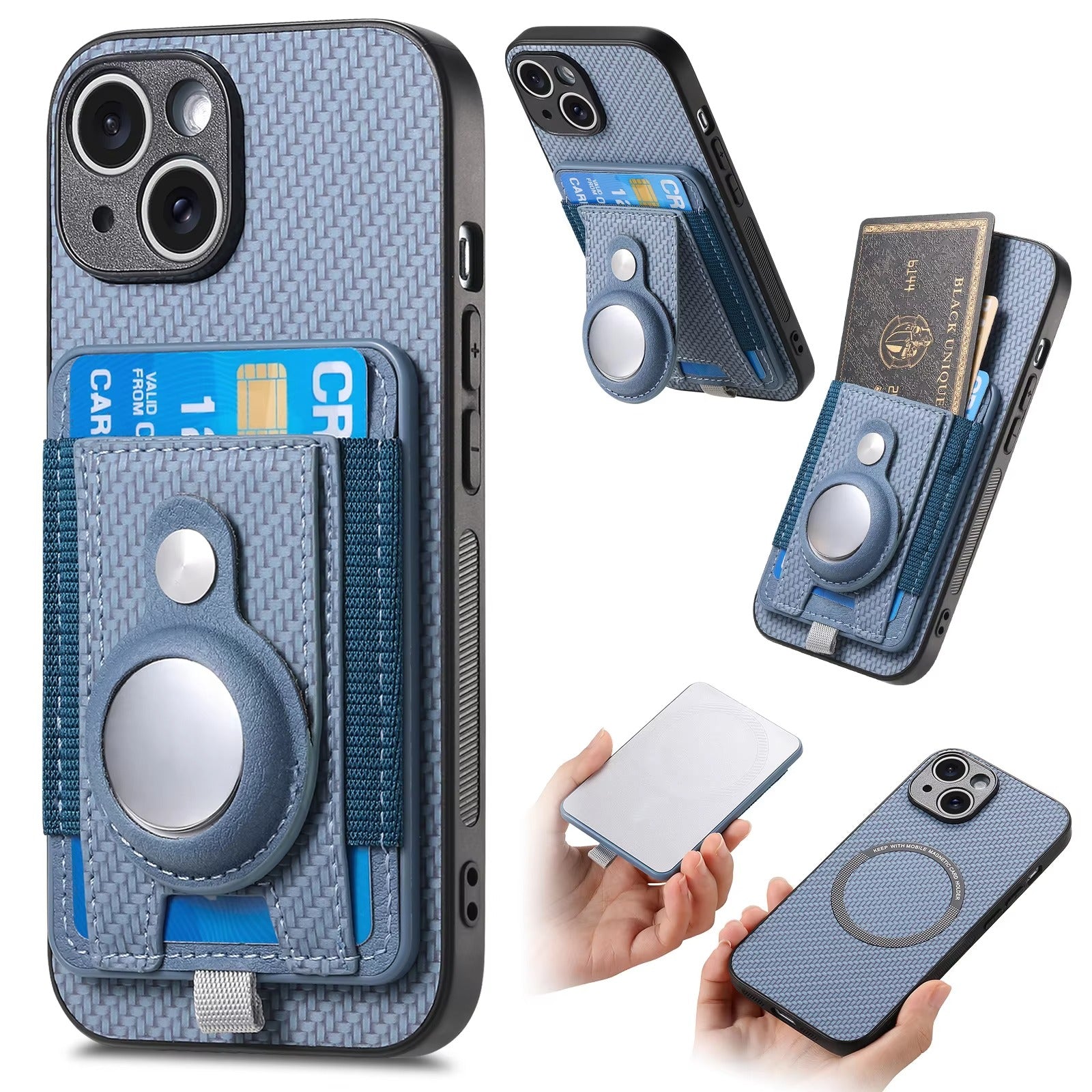 Premium iPhone Case — MagSafe Magnetic Wallet Cover with AirTag Card Holder, Shock-Resistant Anti-Scratch Non-Slip PC+TPU Design