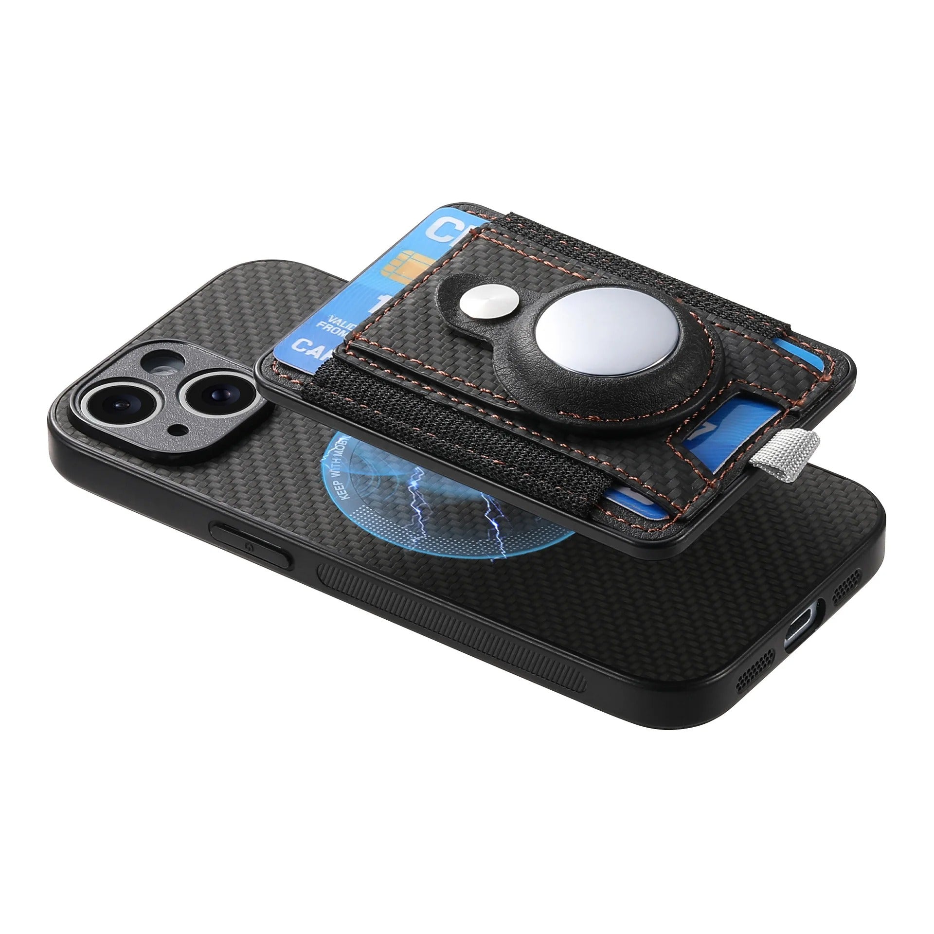 Premium iPhone Case — MagSafe Magnetic Wallet Cover with AirTag Card Holder, Shock-Resistant Anti-Scratch Non-Slip PC+TPU Design