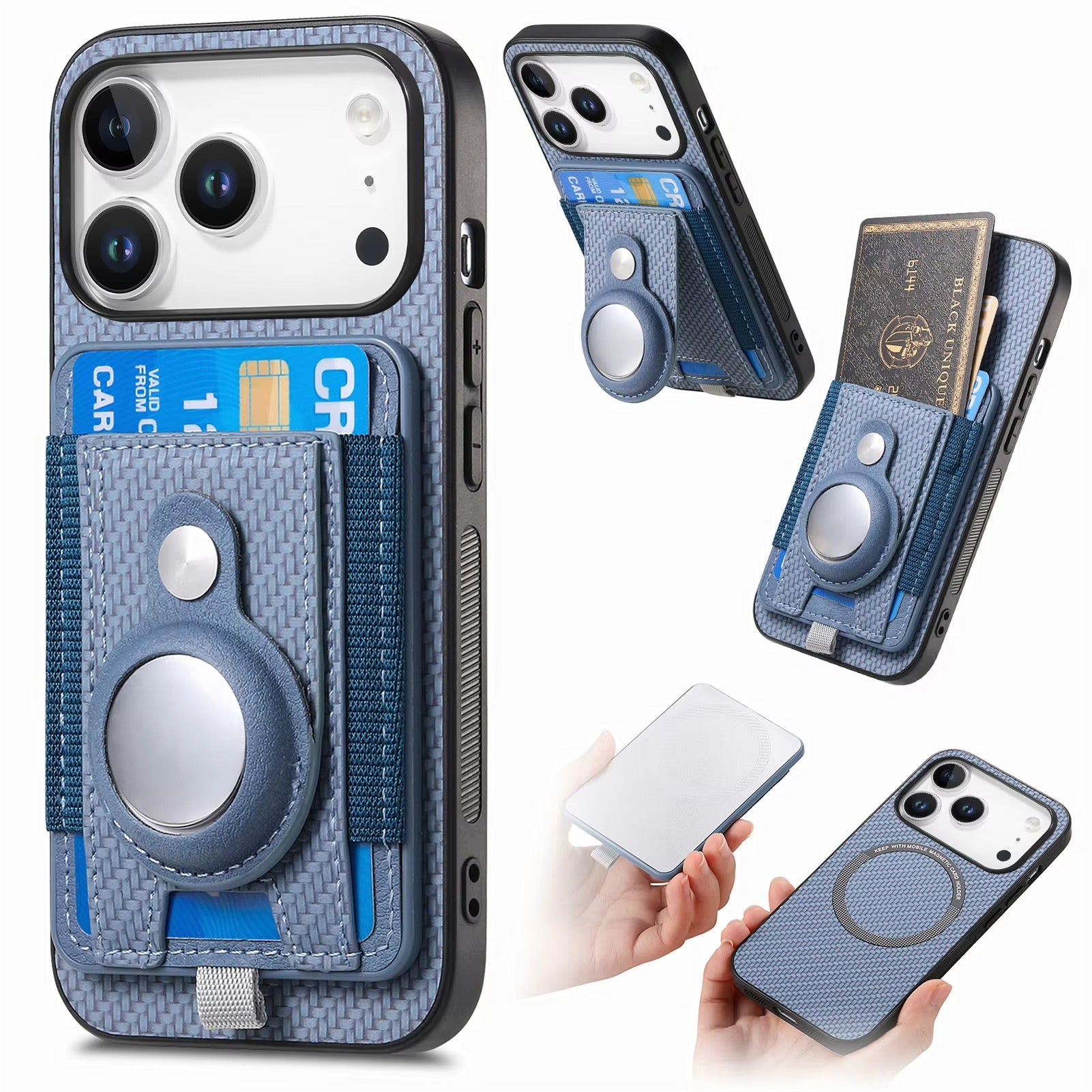 Premium iPhone Case — MagSafe Magnetic Wallet Cover with AirTag Card Holder, Shock-Resistant Anti-Scratch Non-Slip PC+TPU Design