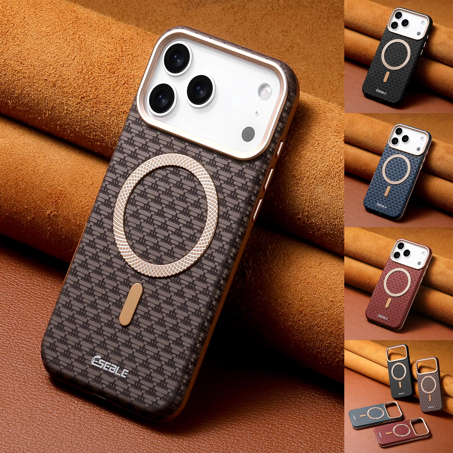 Premium Magnetic Leather iPhone Case MagSafe Compatible Shockproof Fiber Texture Cover with Anti-Fingerprint Grip & Wireless Charging Support
