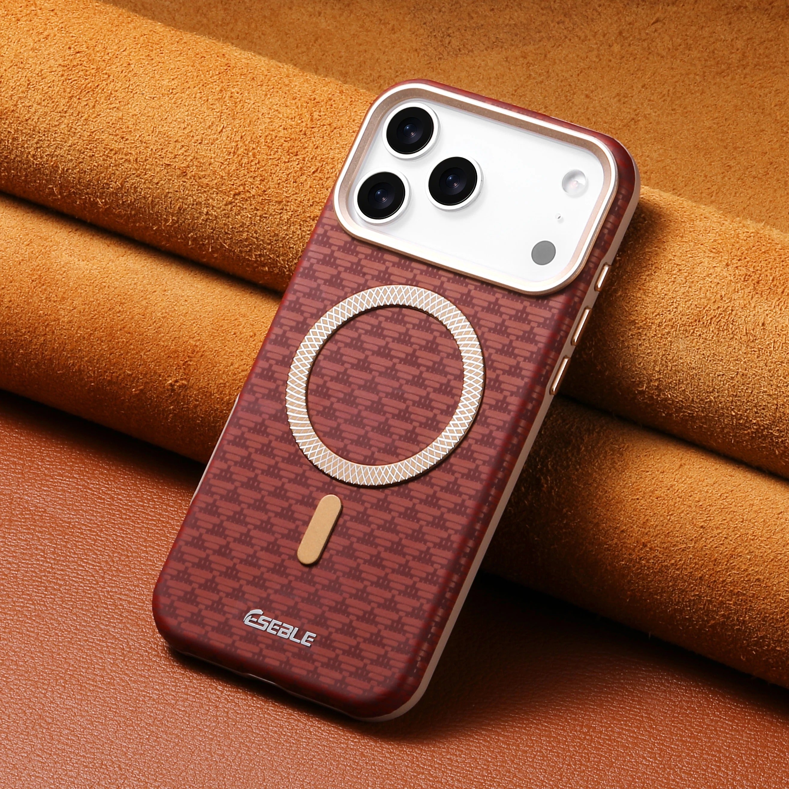 Premium Magnetic Leather iPhone Case MagSafe Compatible Shockproof Fiber Texture Cover with Anti-Fingerprint Grip & Wireless Charging Support